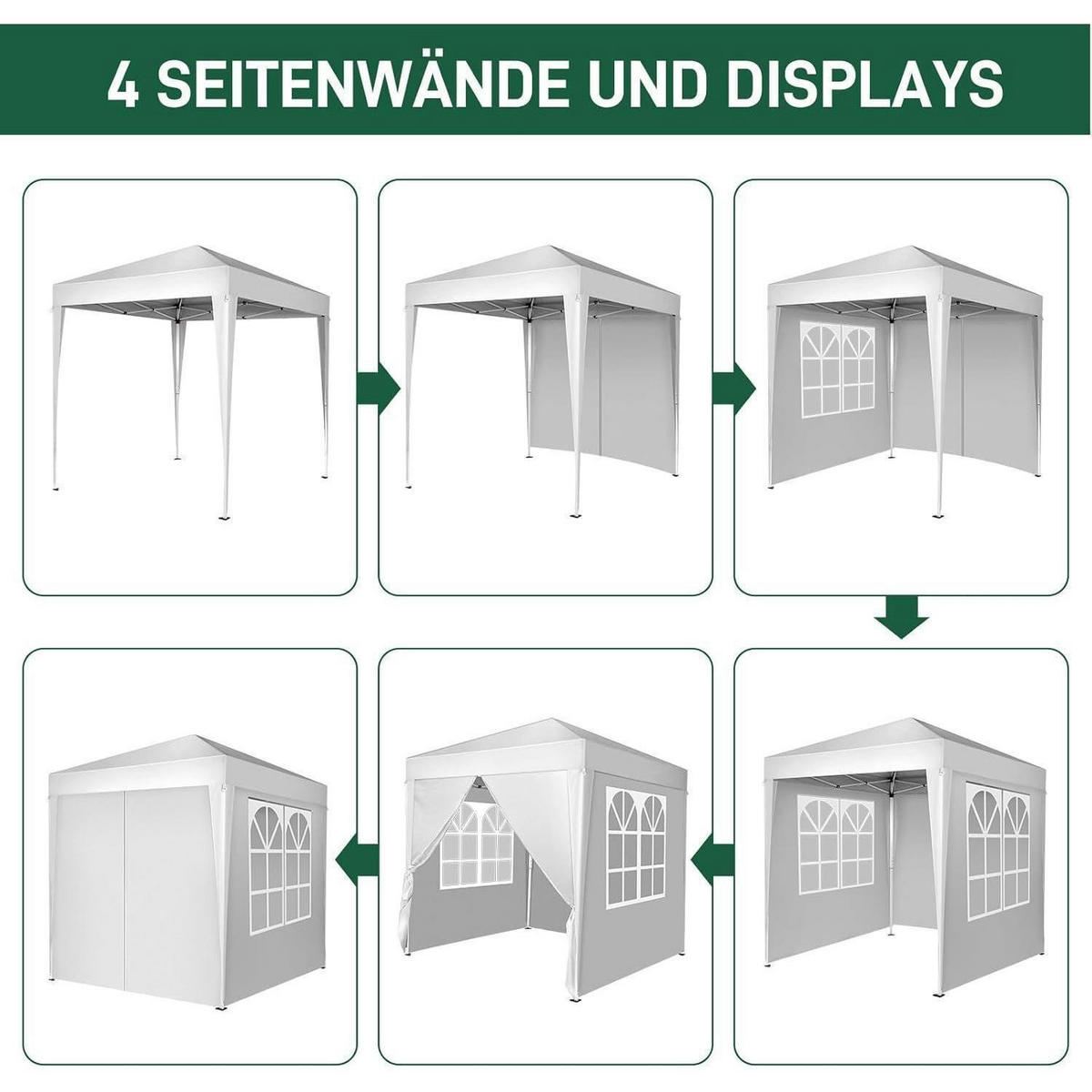FALTPAVILLON 2 x 2 m Weiß mit 4 Seitenteilen UV-Schutz 50+ - Weiß, Textil (200/255/200cm)