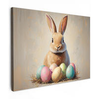 LEINWANDBILD Osterhase - Pastell - Eier Wandbilder 80x60 cm - Beige, Textil (80/60cm) - MuchoWow