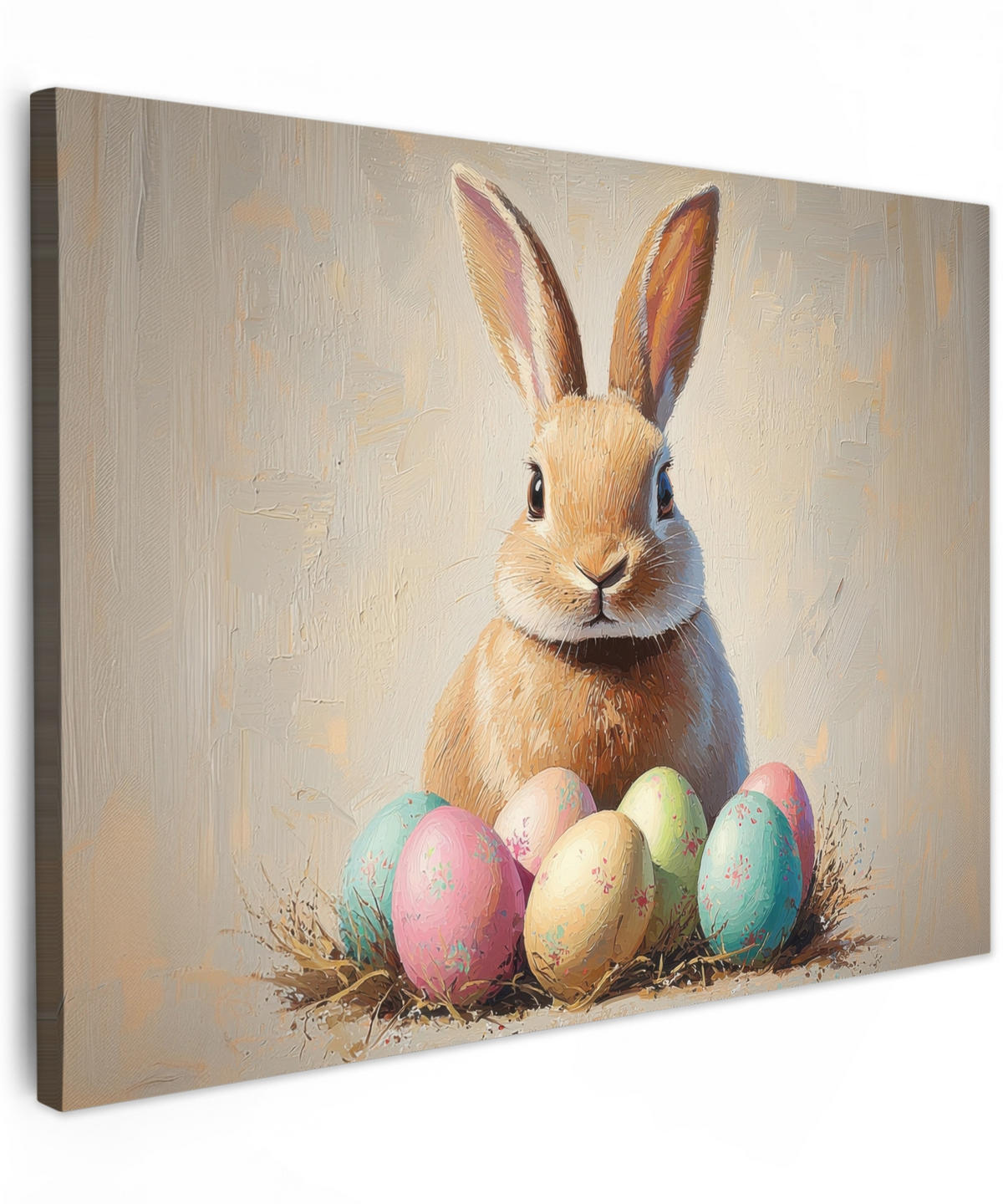 LEINWANDBILD Osterhase - Pastell - Eier Wandbilder 80x60 cm - Beige, Textil (80/60cm) - MuchoWow