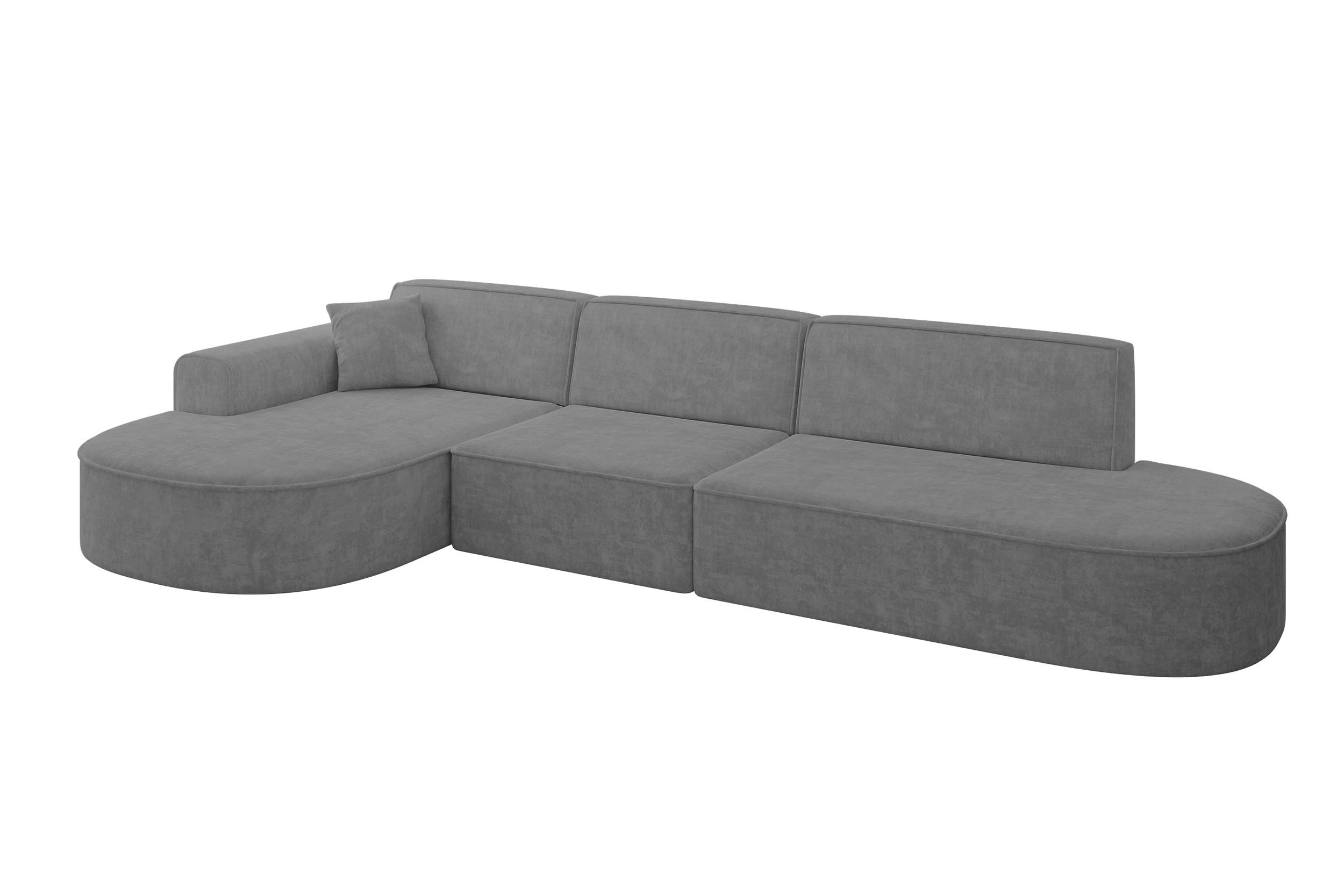 ALTDECOR ROHOVÁ SEDACÍ SOUPRAVA s otomanem vlevo MARI-L2 – 328 x 171 x 79 cm, šedý velur