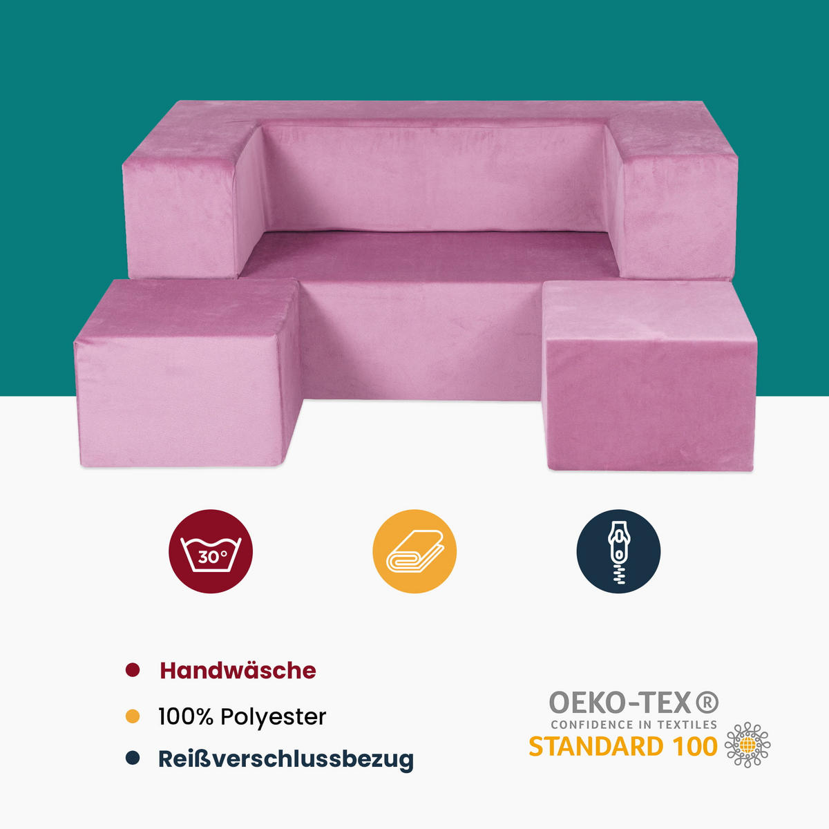 KINDERSOFA, Samt, Rosa - Dunkelrosa, Textil (96/40/50cm) - MeowBaby