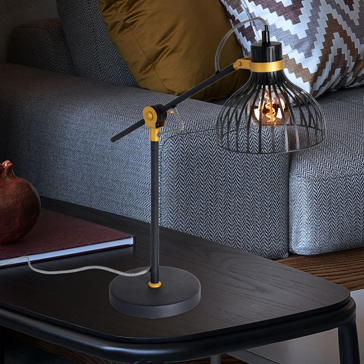 TISCHLEUCHTE Dunbar Metall Schwarz Gold - Schwarz, Metall (50/18/60cm)