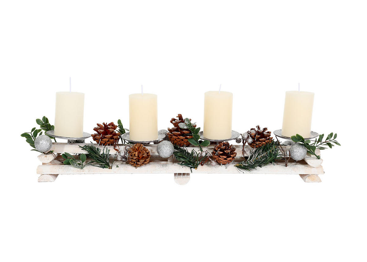 ADVENTSGESTECK MIT KERZEN Weiß - Weiß, Holz (18cm) - MCW
