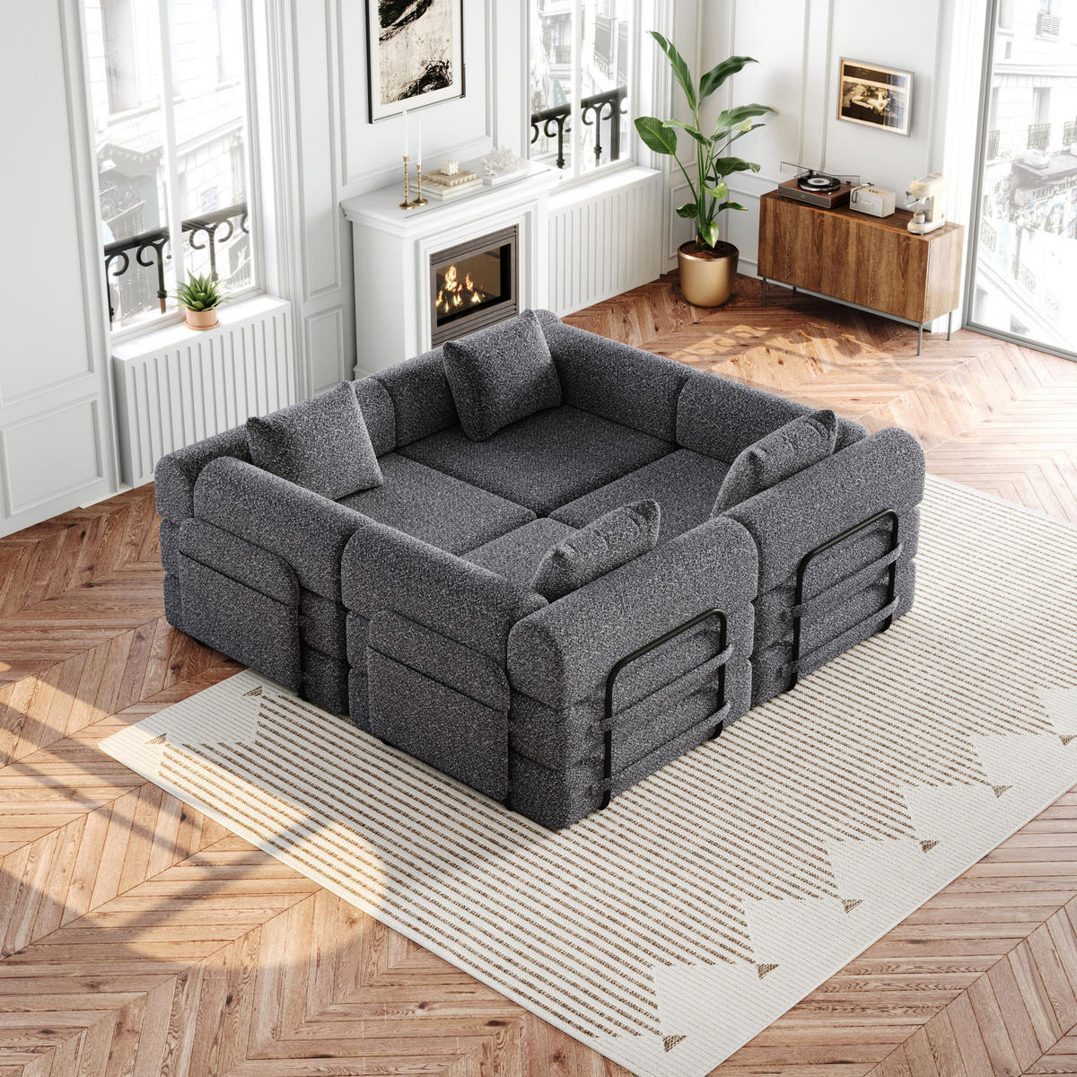 SITZGARNITUR mit Armlehnen-Ablagefach 2-in-1 Grau Chenille 190/90/45 cm - Grau, Textil (181.6/49.5/94cm) - OKWISH