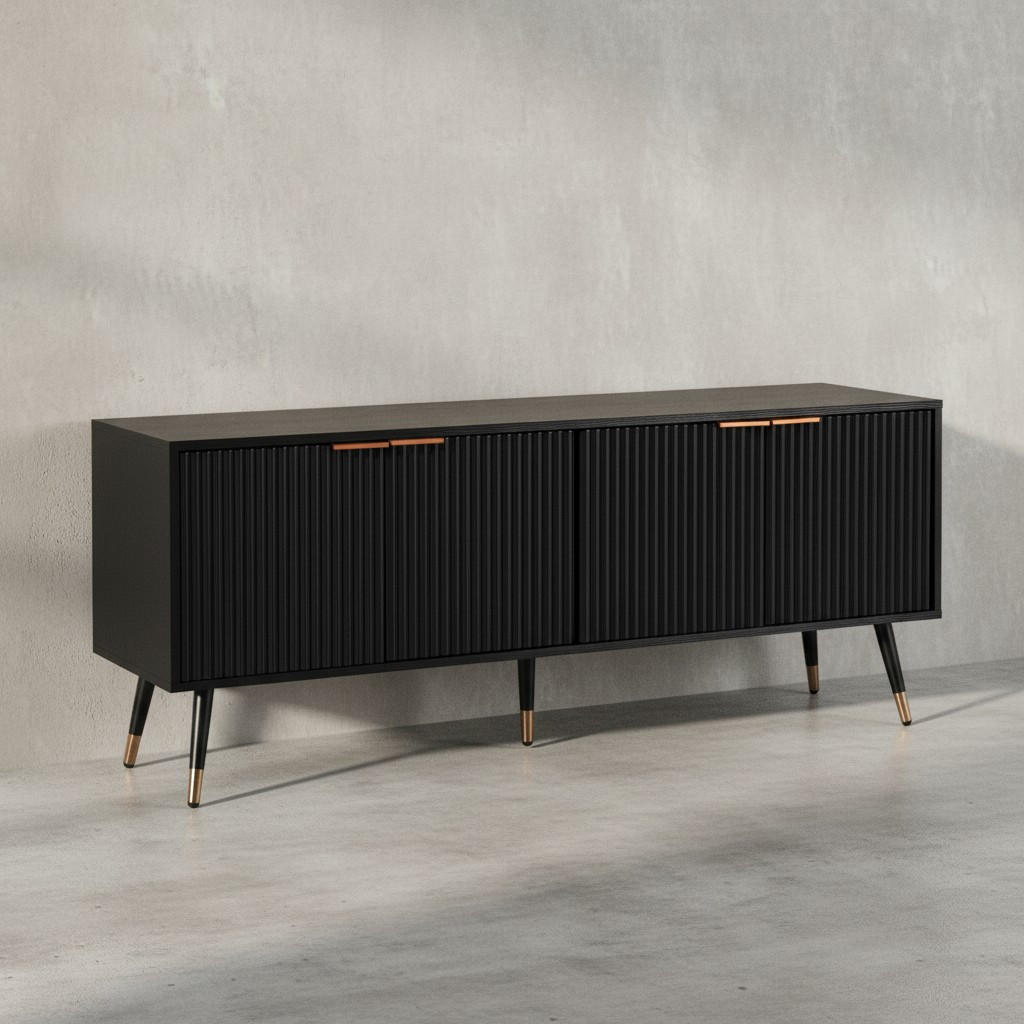 LOWBOARD Schwarz Eiche-Dekor Modern Stil 150x60x39 cm mit Türen - Schwarz, Holzwerkstoff/Metall (150/60/39cm) - KADIMA DESIGN