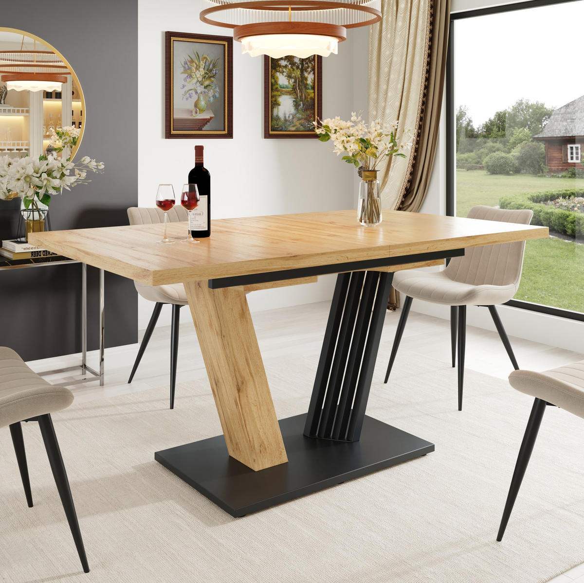 BLAGOVAONSKI stol 120/160/80/76 cm boje drveta od MDF-a i metala s izvlačnom pločom - prirodne boje, drvni materijal (120/80/76cm) - OKWISH