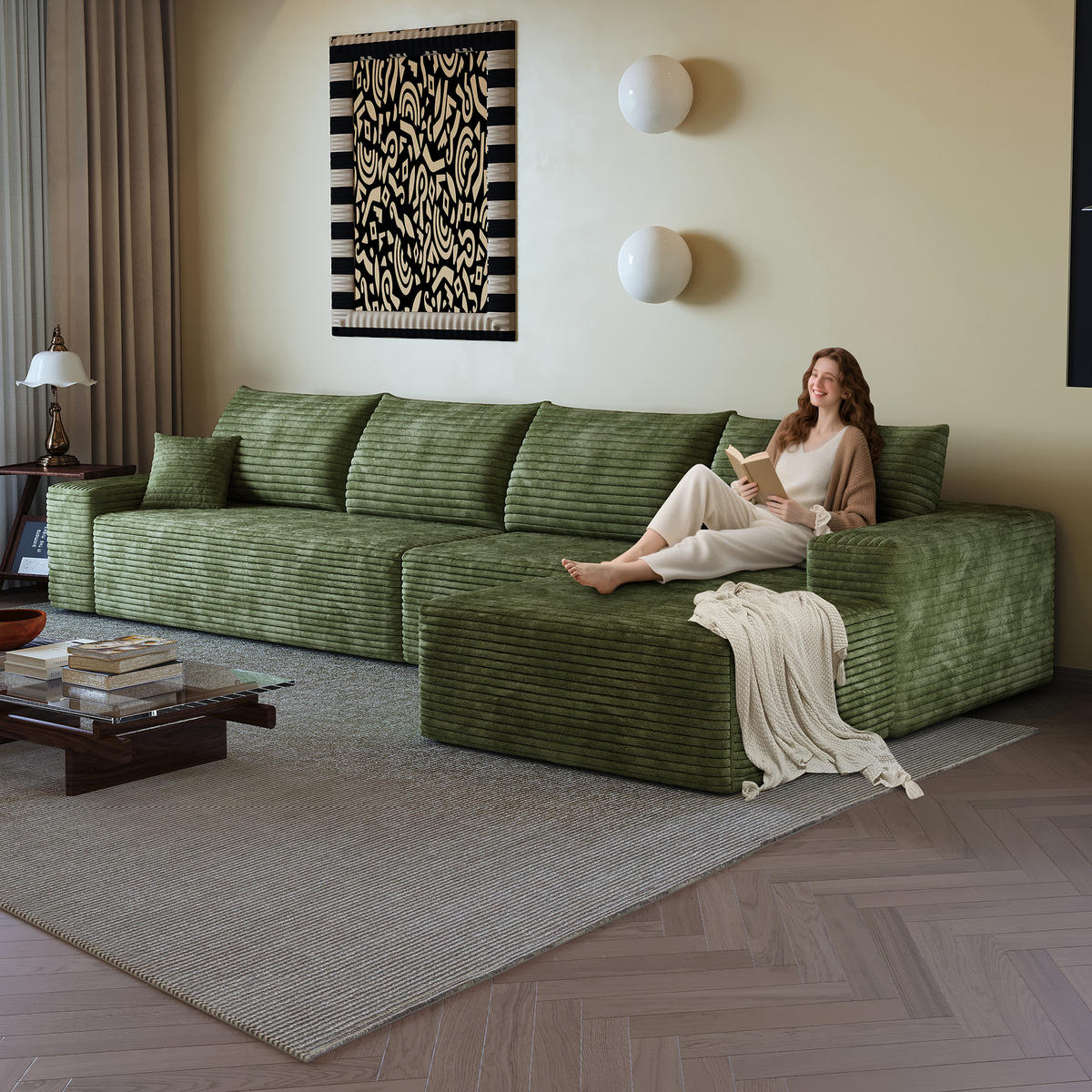 L-FÖRMIGES ECKSOFA Grün 270/175/83 cm 4-Sitzer Modular Cordstoff - Grün, Textil (270/175cm) - PANGIVO