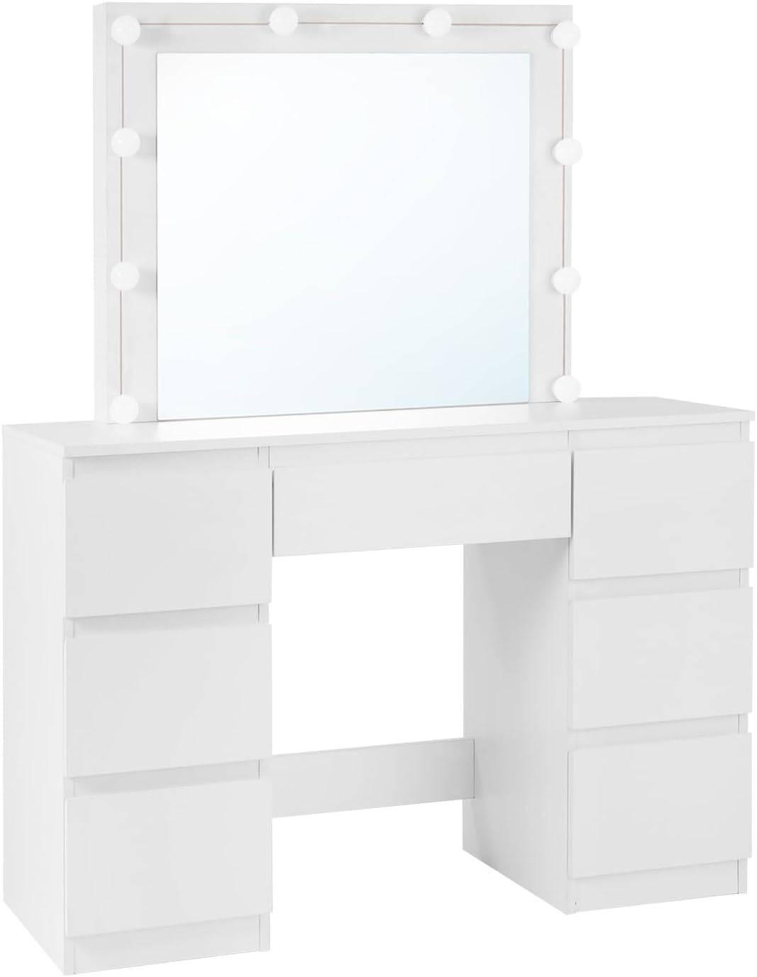 SCHMINKTISCH mit LED-Beleuchtung Weiß - Weiß, Glas/Holzwerkstoff (110/140.5/39.5cm) - Woltu