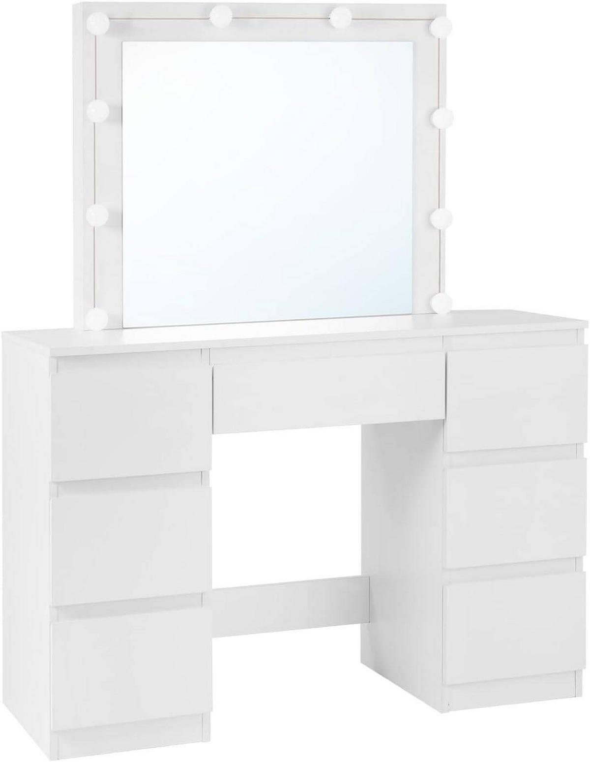 SCHMINKTISCH mit LED-Beleuchtung Weiß - Weiß, Glas/Holzwerkstoff (110/140.5/39.5cm) - Woltu