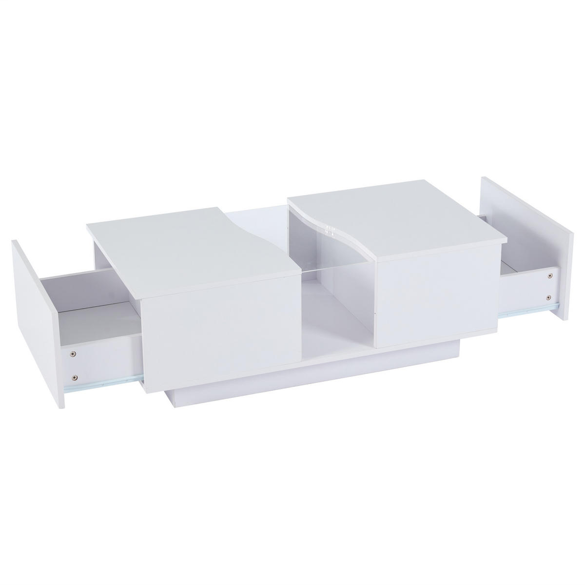 COUCHTISCH Weiß, 100/50/35 cm mit LED und 2 Schubladen - Weiß, Holzwerkstoff (50/100/35cm) - PANGIVO