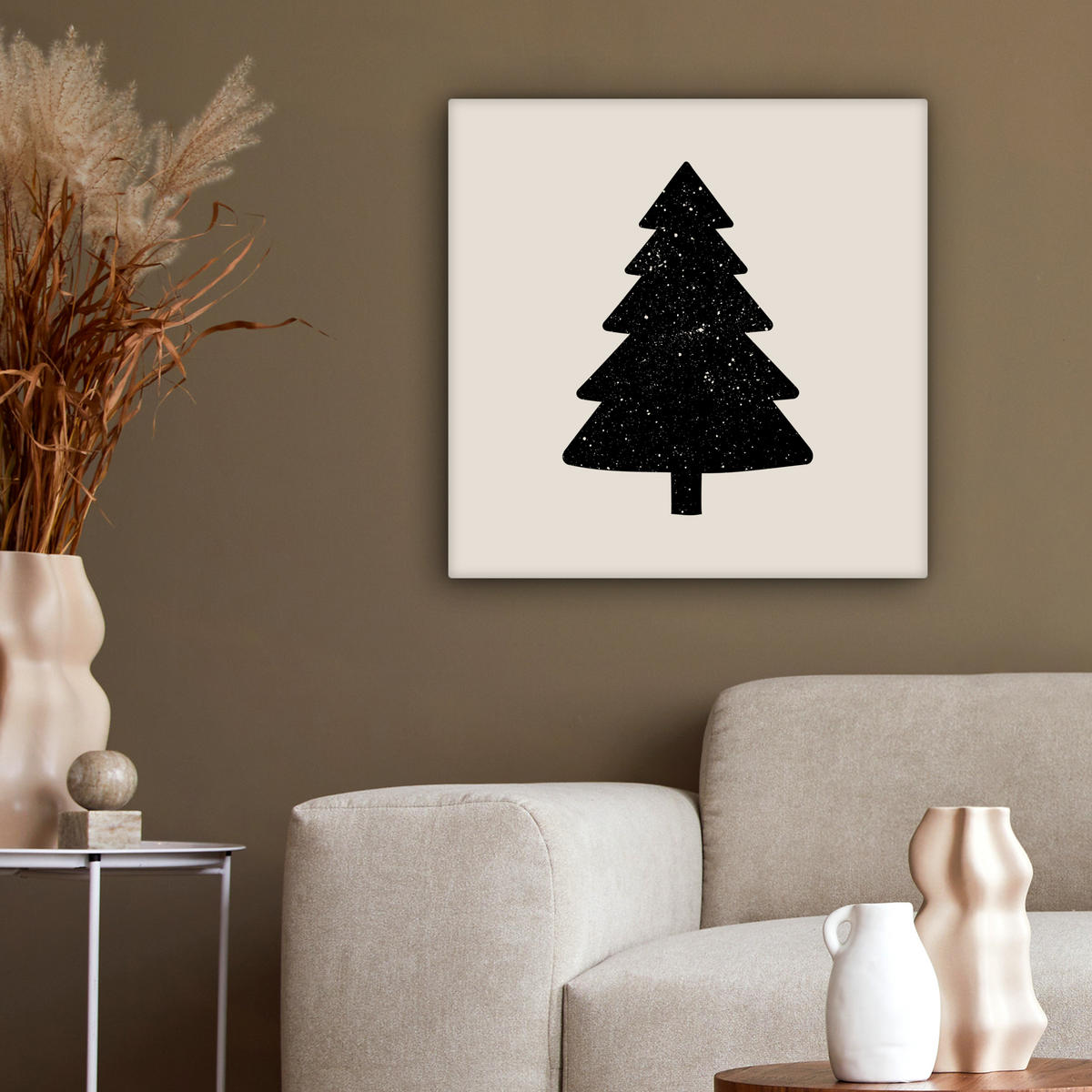 LEINWANDBILD Weihnachtsbaum - Schwarz - Urlaub - Beige 50x50 cm - Schwarz, Textil (50/50cm) - MuchoWow