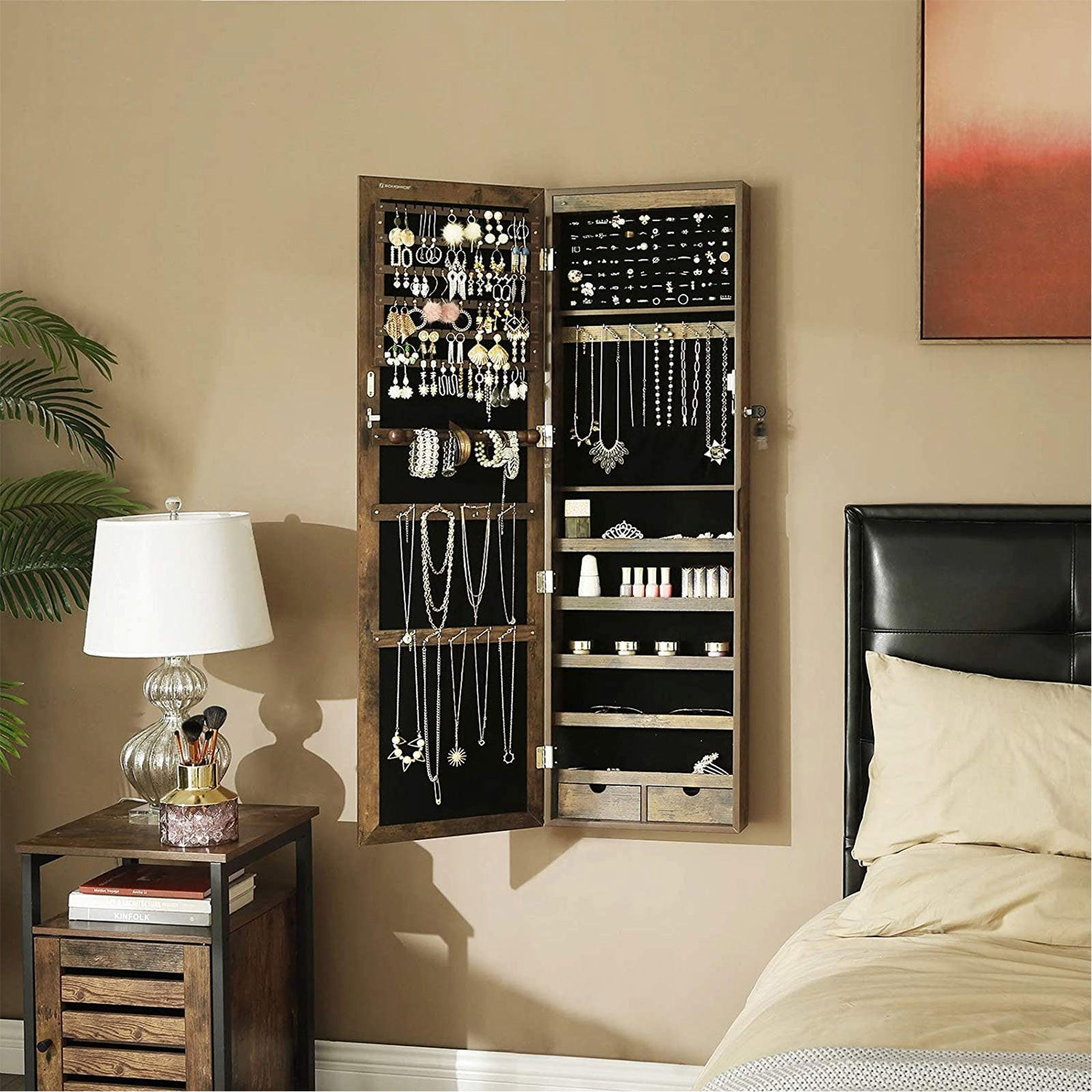 SCHMUCKSCHRANK GANZKÖRPERSPIEGEL - Braun, Holzwerkstoff (10/37cm) - Hansiro