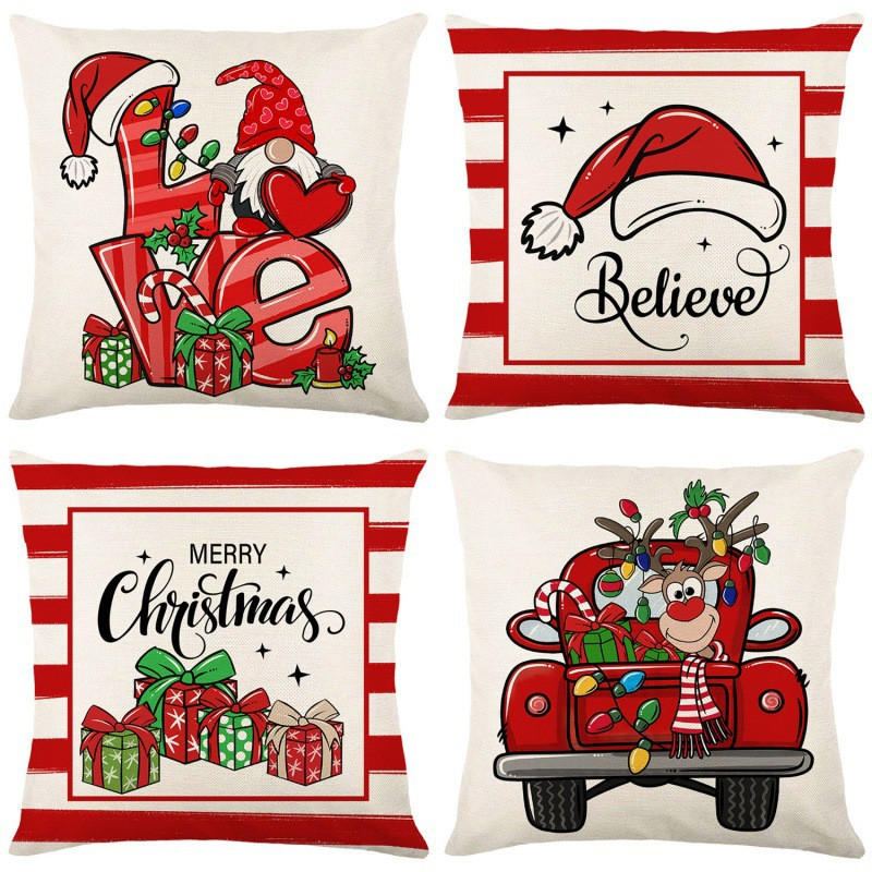 KISSENBEZUG – Weihnachtskissenbezug (Kissenfüllung nicht enthalten) – 45 x 45 cm – Multicolor(vier Stück) - Multicolor, Textil (45/45cm)