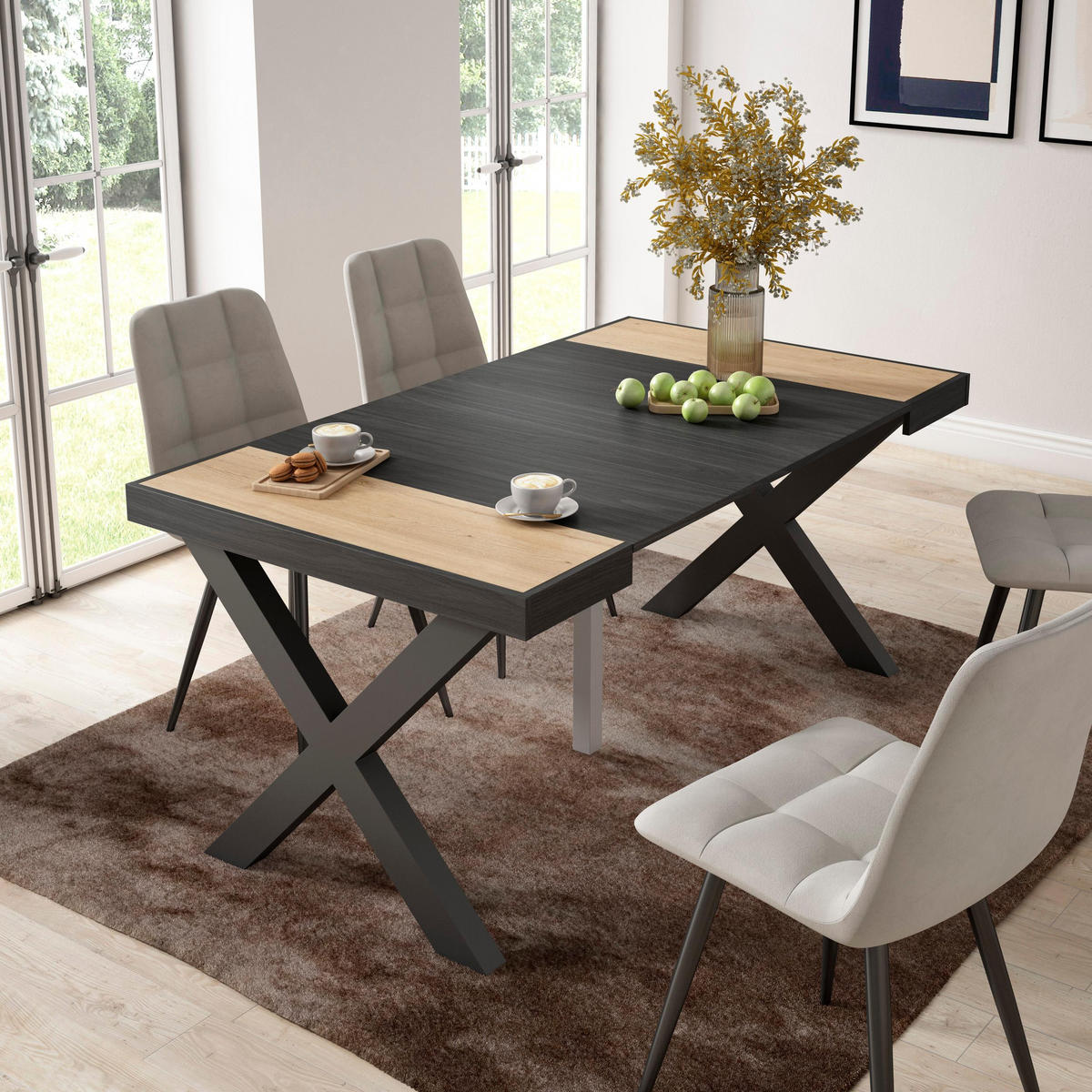 KONSOLENTISCH ausziehbar 58 bis 160cm, für 8 Gäste, eiche, schwarz, 90/58/73cm - Eichefarben/Multicolor, Holzwerkstoff (90/160/73cm) - Skraut Home