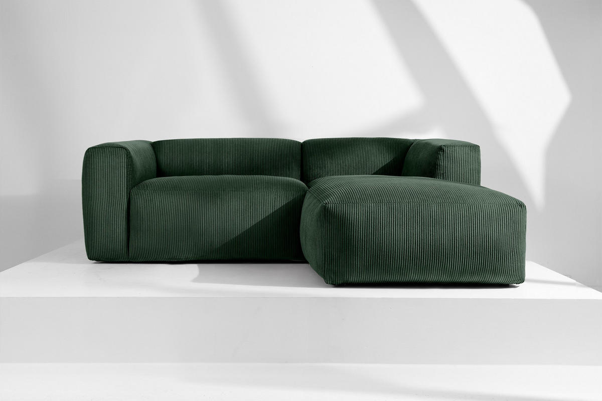 ECKMODULSOFA-RECHTS BUFFO 3/4 Sitzer mit extrem weicher Sitzfläche, Kordstoff, dunkelgrün - Dunkelgrün, Textil (237/180cm) - KONSIMO®