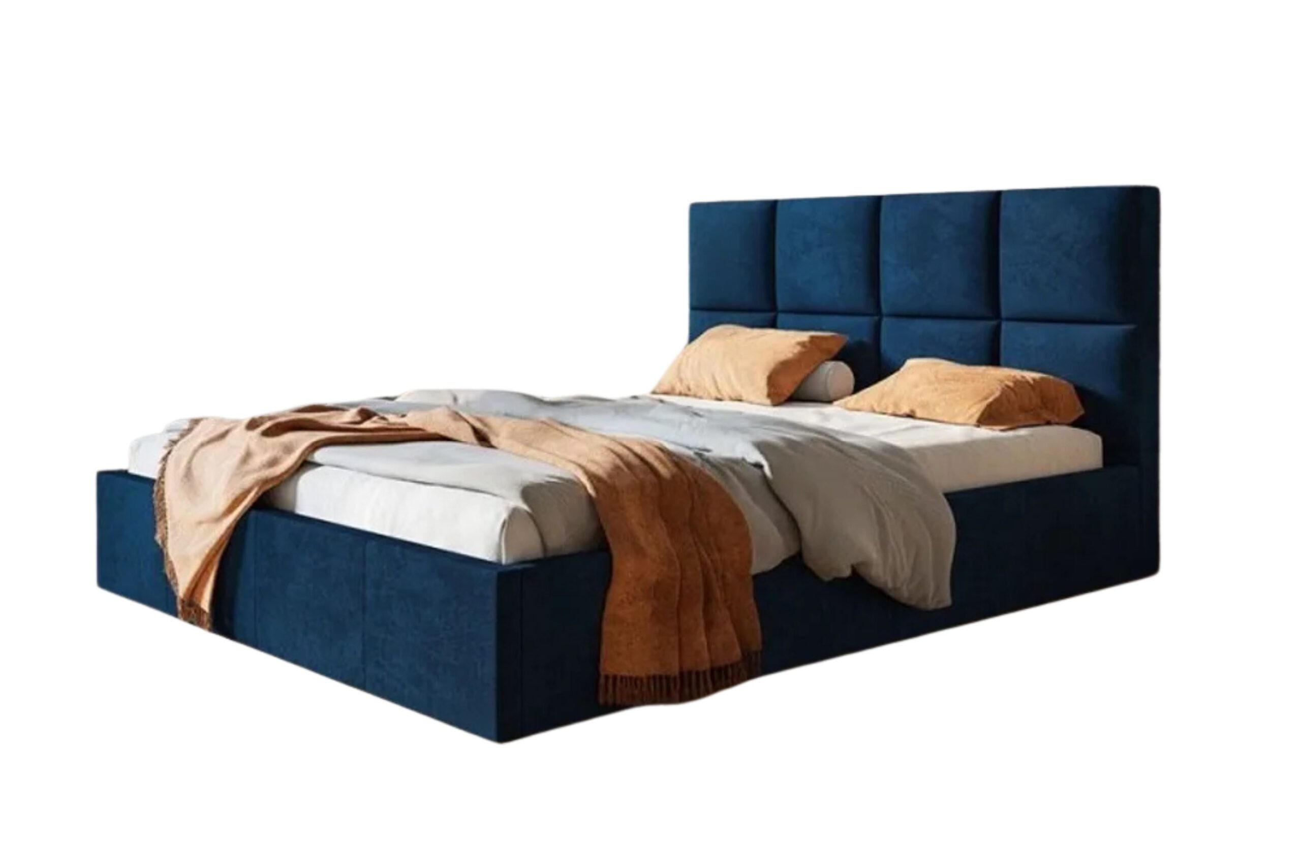 POLSTERBETT SLIM mit Kopfteil, 140x200 cm mit Bettkasten und Lattenrost aus Holz, Velourstoff, Farbe: Blau - Blau, Holz/Kunststoff (140/200cm) - Sepro Meble