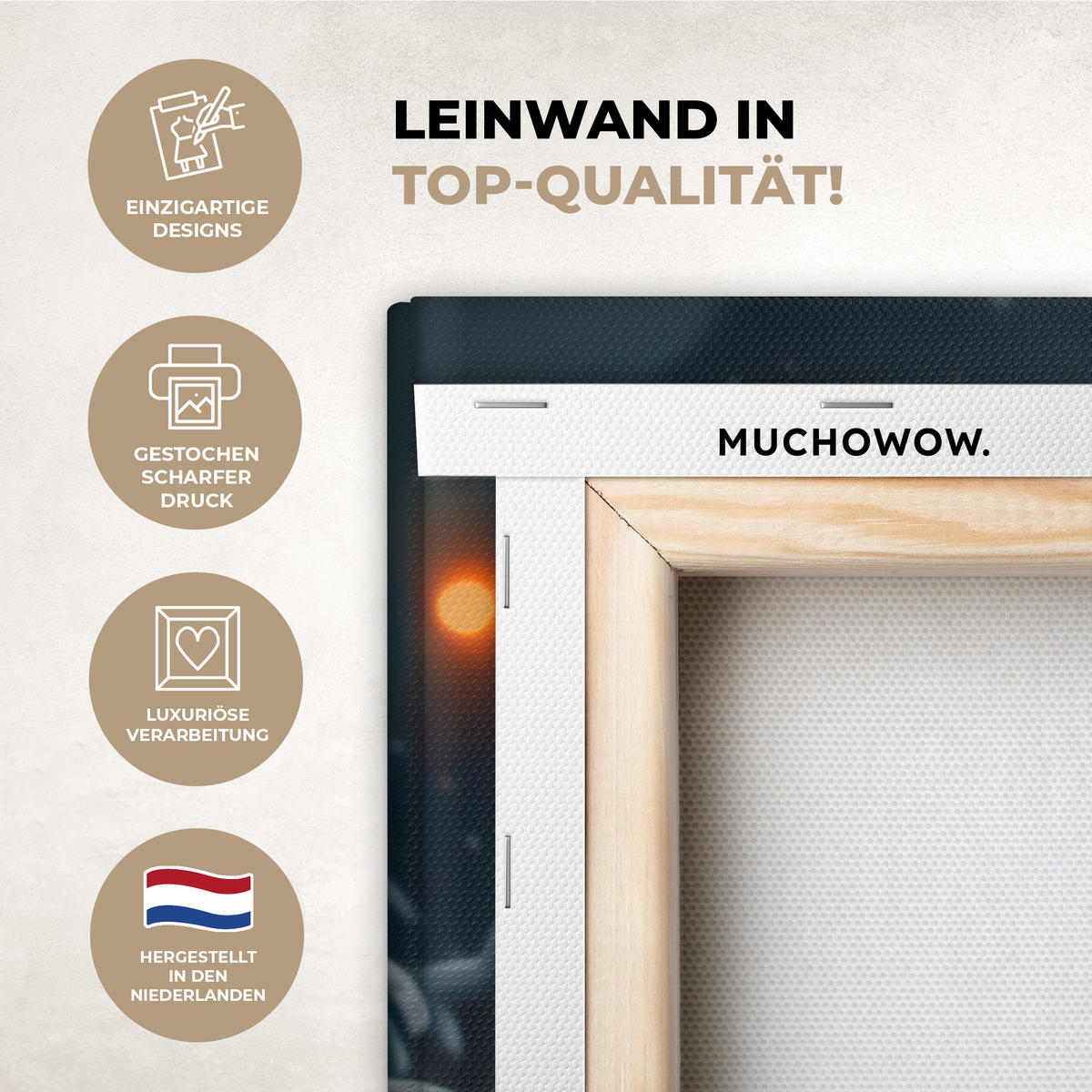 LEINWANDBILD Hirsch - Weihnachten - Winter - Schnee - Weihnachtskranz XXL 150x100 cm - Dunkelbraun, Textil (150/100cm) - MuchoWow