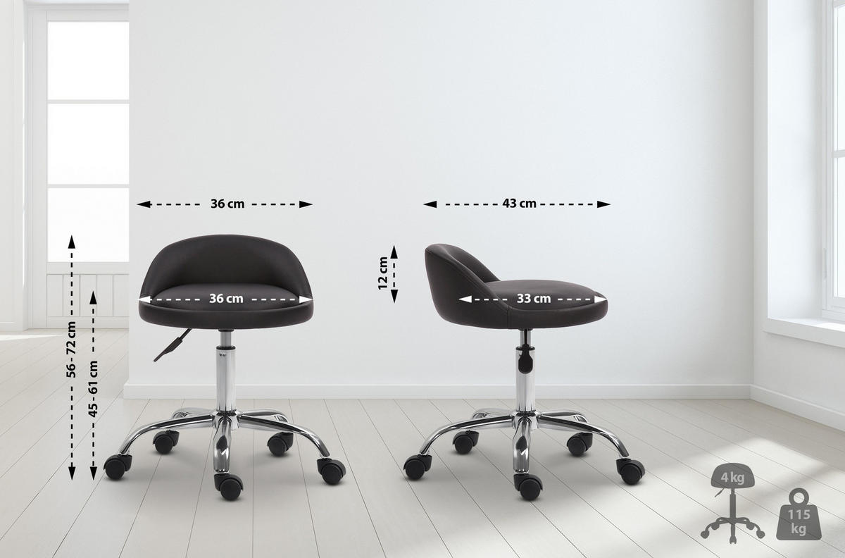 HOCKER Lederlook schwarz - Chromfarben/Schwarz, Textil/Metall (36/56/43cm) - CLP