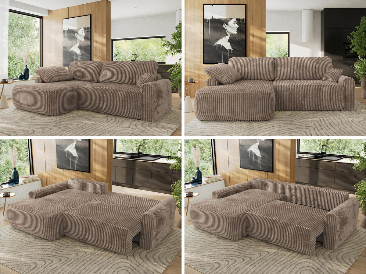 ECKSCHLAFSOFA CUBO L Braun Cord - links - Schwarz/Braun, Kunststoff/Textil (273/187cm) - MKS