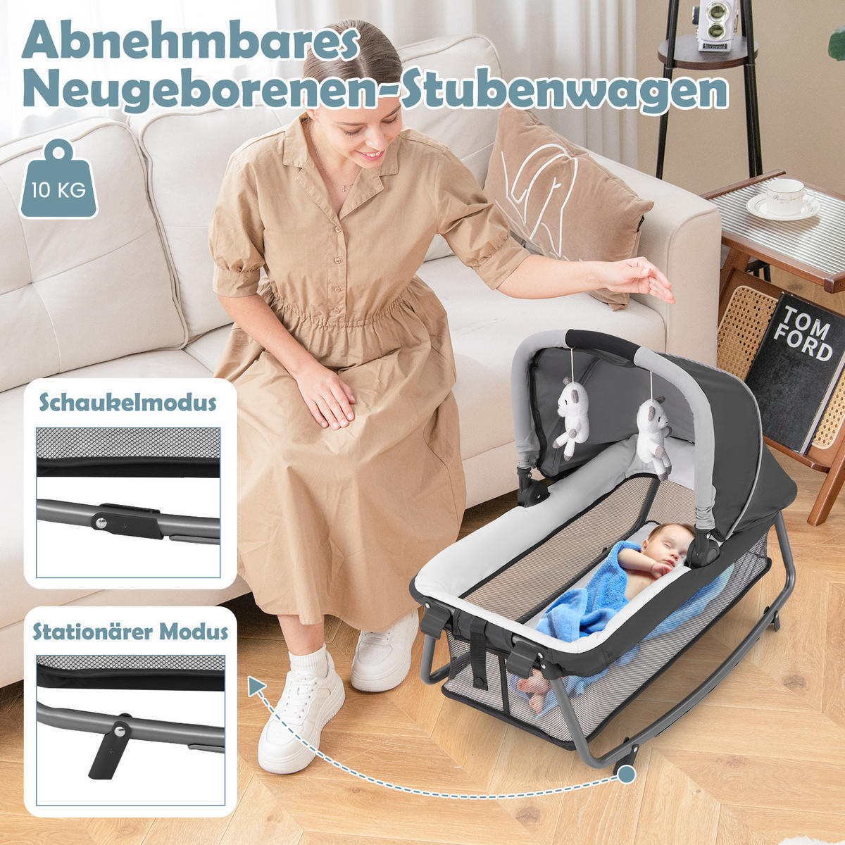 KINDERBETT mit Matratze grau - Grau, Textil - COSTWAY