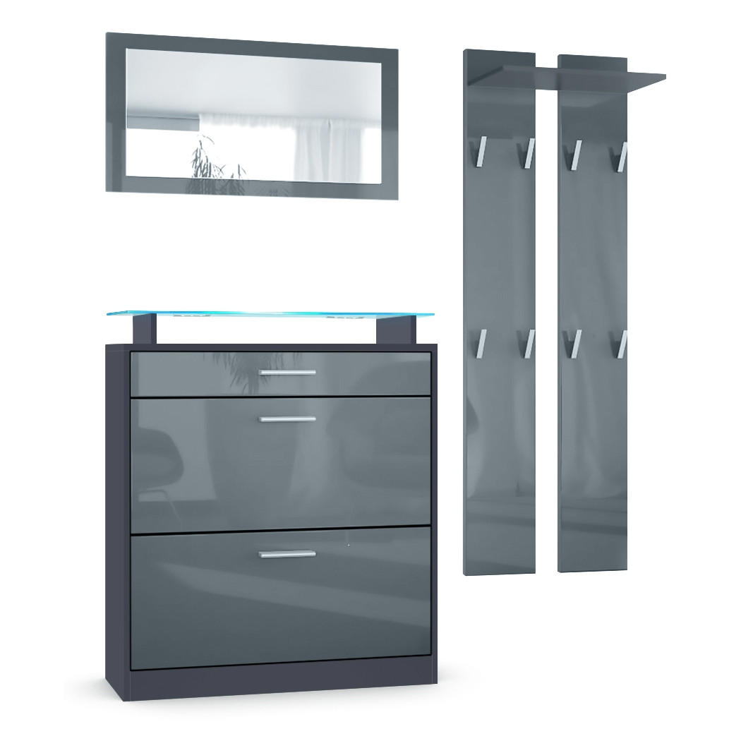 GARDEROBE Loret Front in Grau Hochglanz - Grau, Holzwerkstoff (180/200/23cm) - Vladon