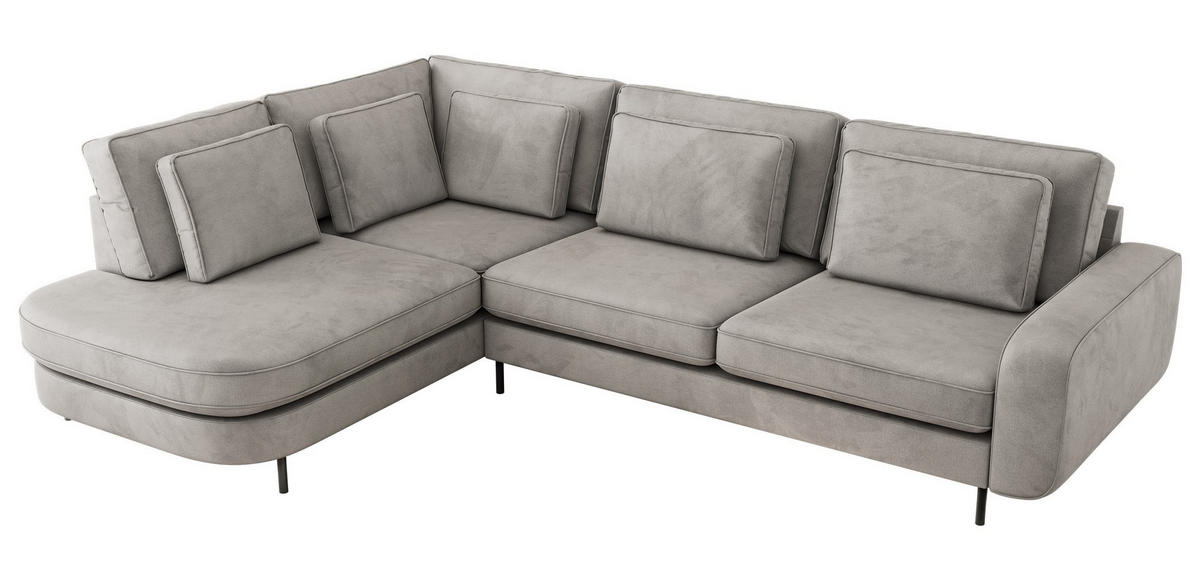 ROHOVÁ SEDAČKA CALENO L - Světle šedá Samet - Pravá Strana - černá/světle šedá, kov/textil (317/225cm) - MKS