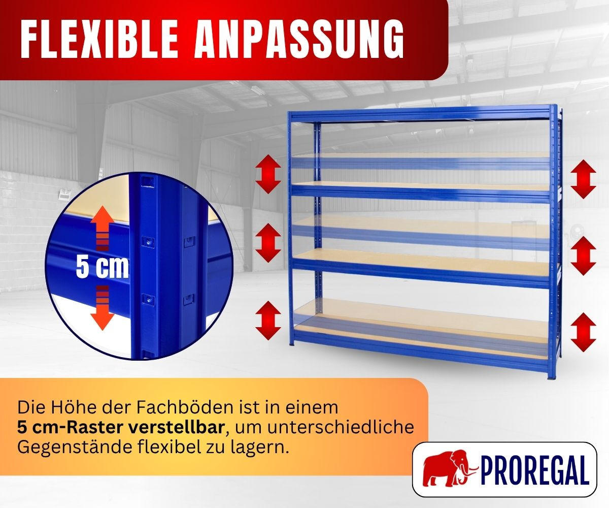 SCHWERLASTREGAL Dino 180x200x45 cm Fachlast 500 kg Blau - Blau, Metall (200/180/45cm) - PROREGAL