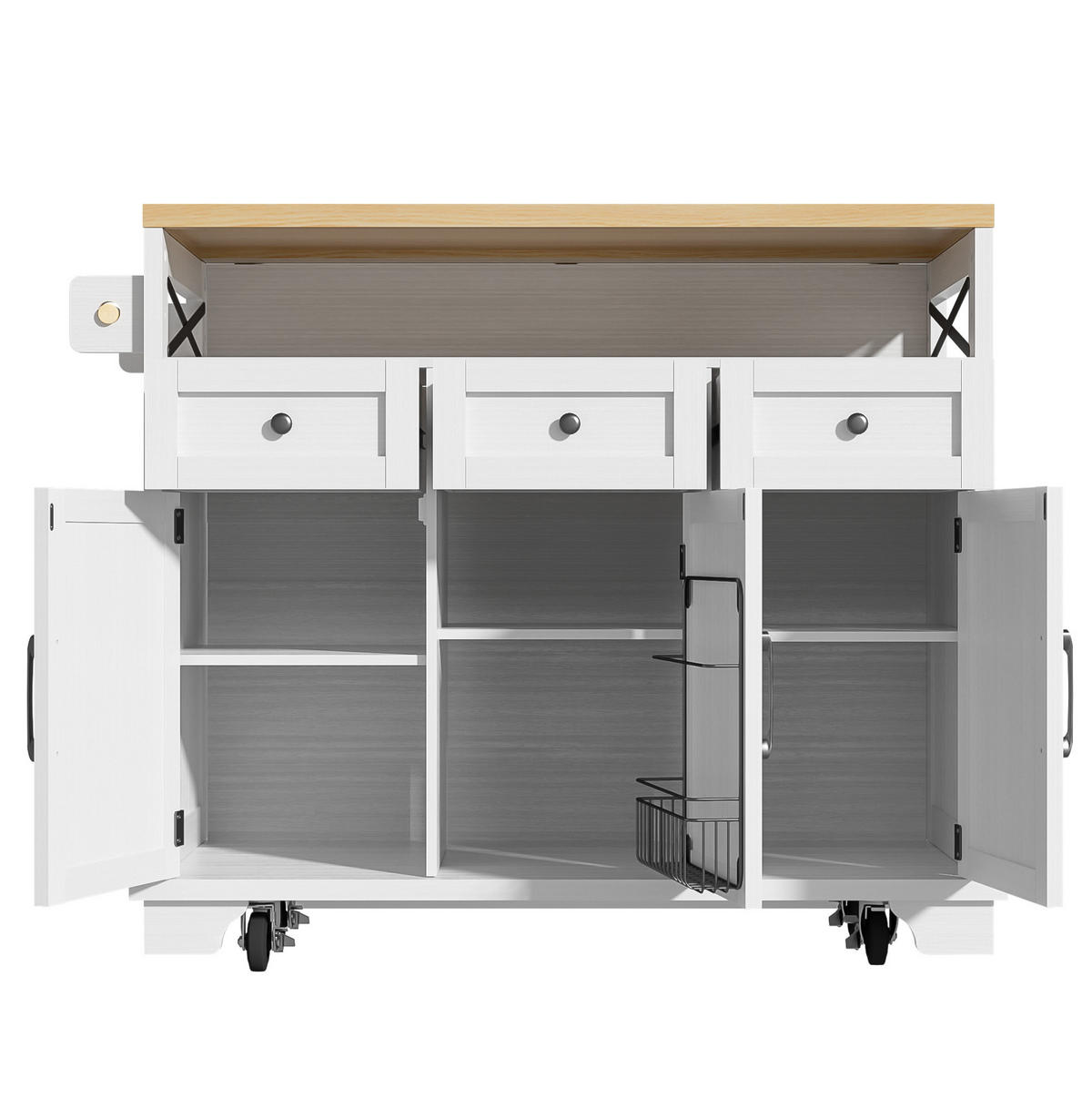 KÜCHENINSEL 118/43-70/98 cm Weiß aus MDF und Metall mit klappbarer Tischplatte - Weiß, Holzwerkstoff (43/98/118cm) - OKMYHOME