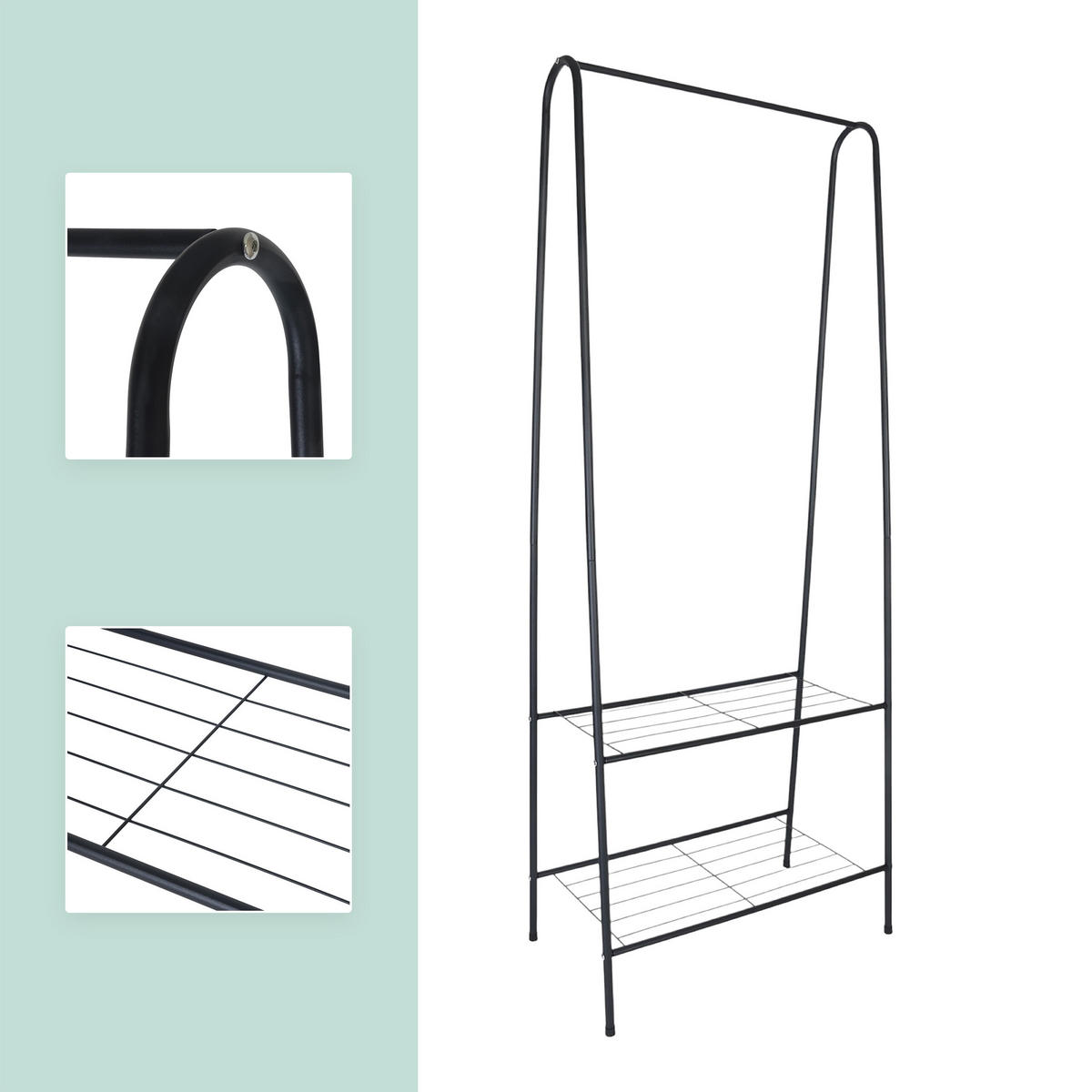 KLEIDERSTÄNDER - Schwarz, Metall (60/151/34.5cm) - Relaxdays