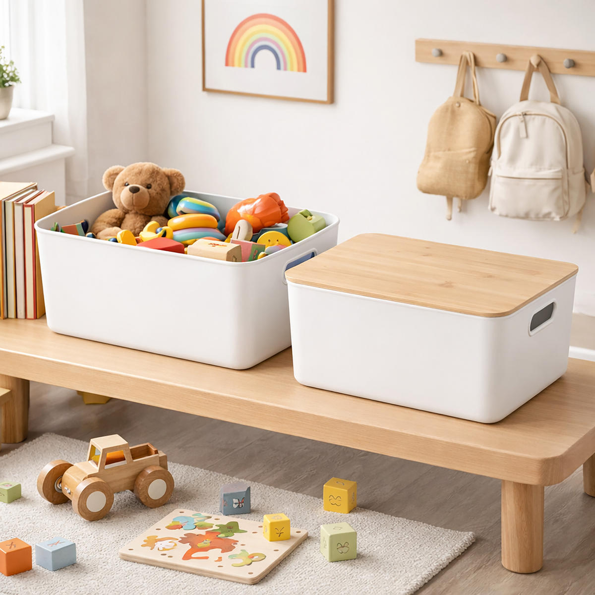 AUFBEWAHRUNGSBOX - Weiß, Holz/Kunststoff (25/36/16cm) - Relaxdays