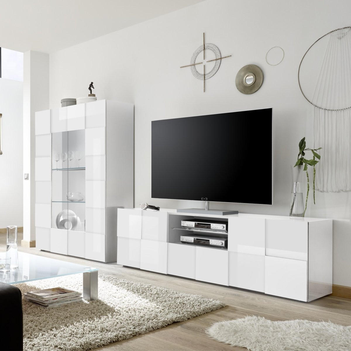 TV-MÖBEL 2 Türen 1 Schublade L181 cm - Dama - Weiß, Holzwerkstoff (42/57/181cm) - Calicosy