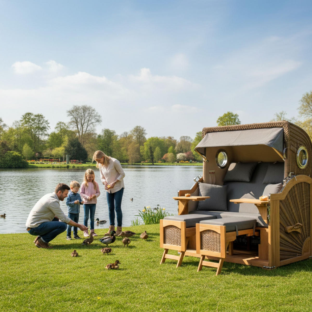 STRANDKORB XXL Düne Grande Teak Banana - Braun/Grau, Metall (142/170/95cm) - Mr. Deko