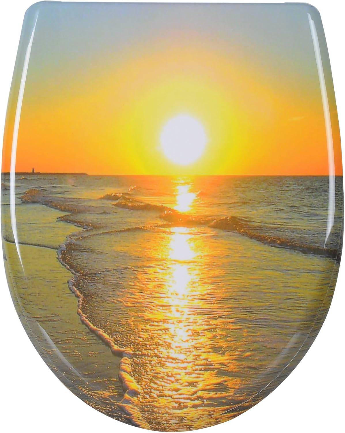 WC SITZ Toilettensitz mit Absenkautomatik,Sonnenaufgang Oval - Gelb, Kunststoff (31/2.51/45cm) - Woltu