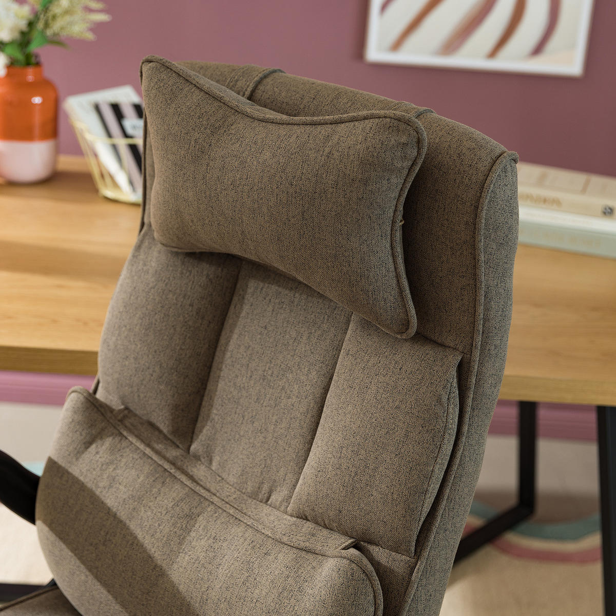 BÜRODREHSTUHL mit Fußablage - Webstoff / Eisen - Schwarz/Braun, Textil/Metall (68/100/71cm) - home24