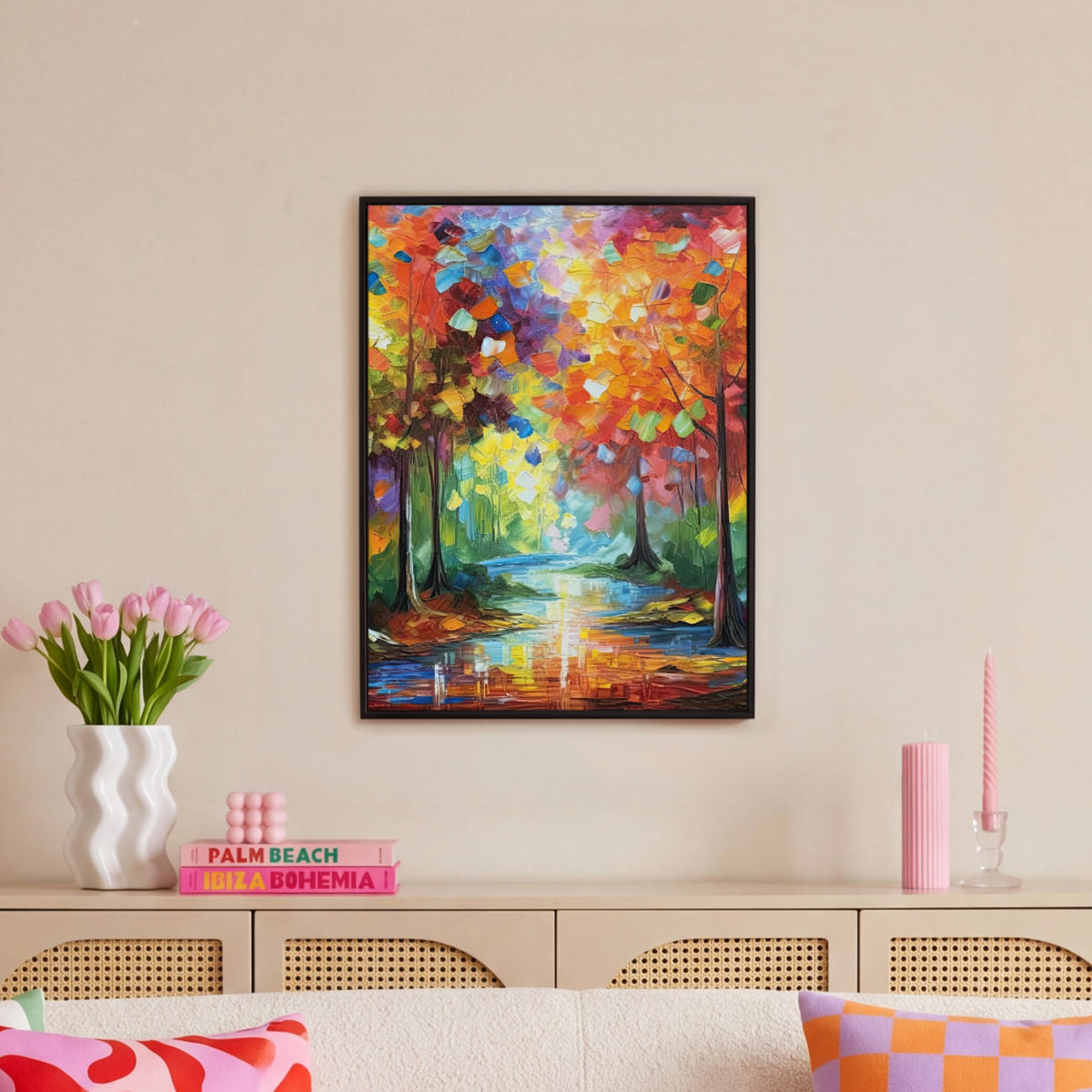 LEINWAND Bilder mit Rahmen - Landschaft - Wald - Farben - Natur - 50x70 - Multicolor, Textil (50/70cm) - MuchoWow