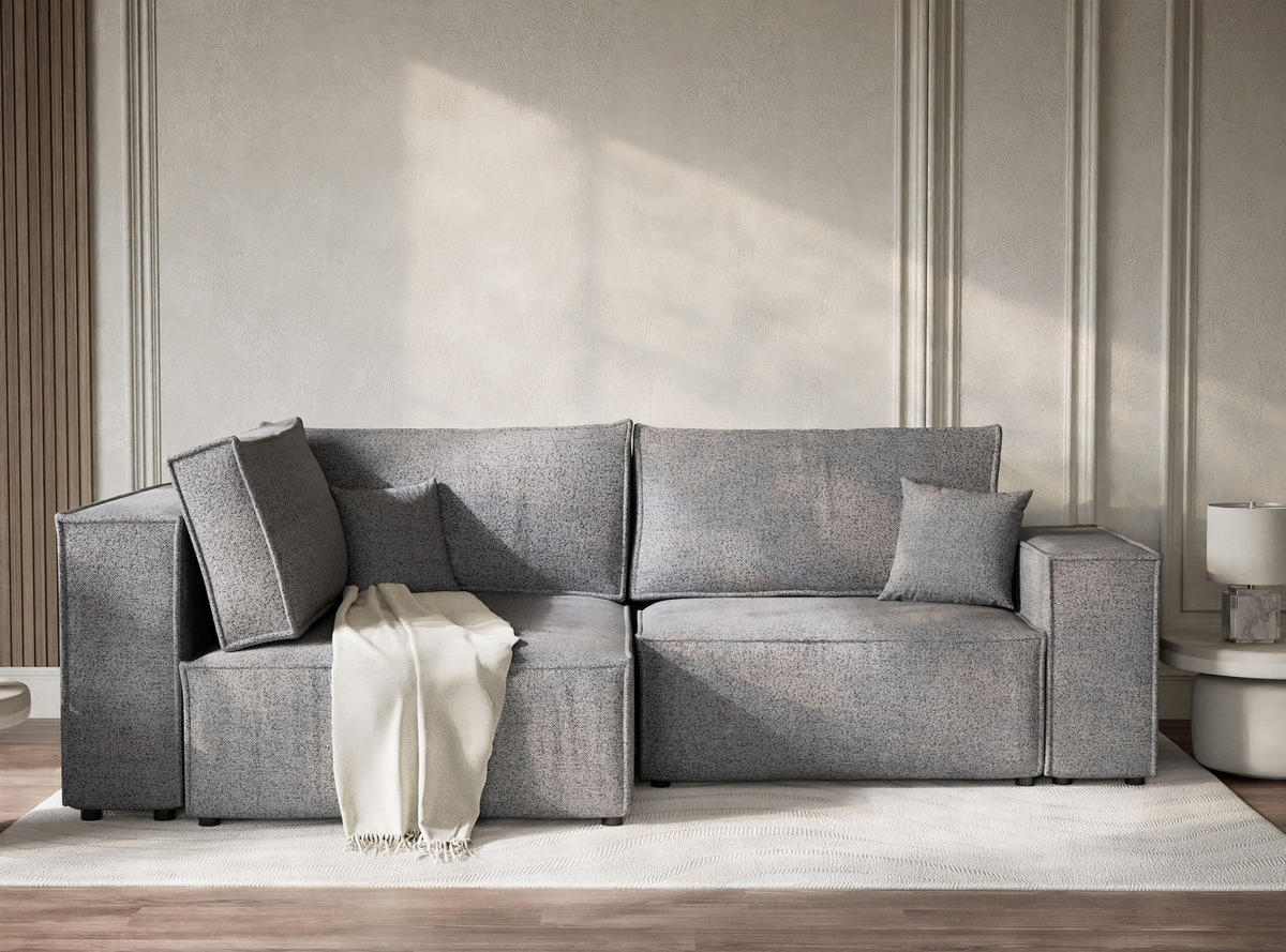 ECKSOFA MIT SCHLAFFUNKTION Tonga Grau Webstoff - Schwarz/Grau, Holz/Holzwerkstoff (105/253cm) - Maison de Reve