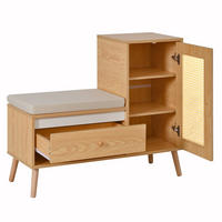 SCHUHBANK 95,5/35/80,5 cm mit Sitzkissen, Schubladen und Rattan-Optik - Eichefarben, Holzwerkstoff (95.5/80.5/35cm) - BEAOK