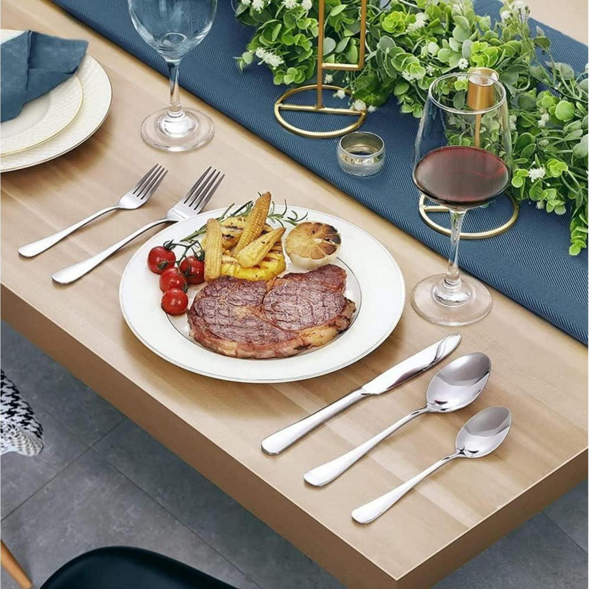 BESTECKSET 60-teilig für 12 Personen Edelstahl Hochglanzpoliert - Silberfarben, Metall