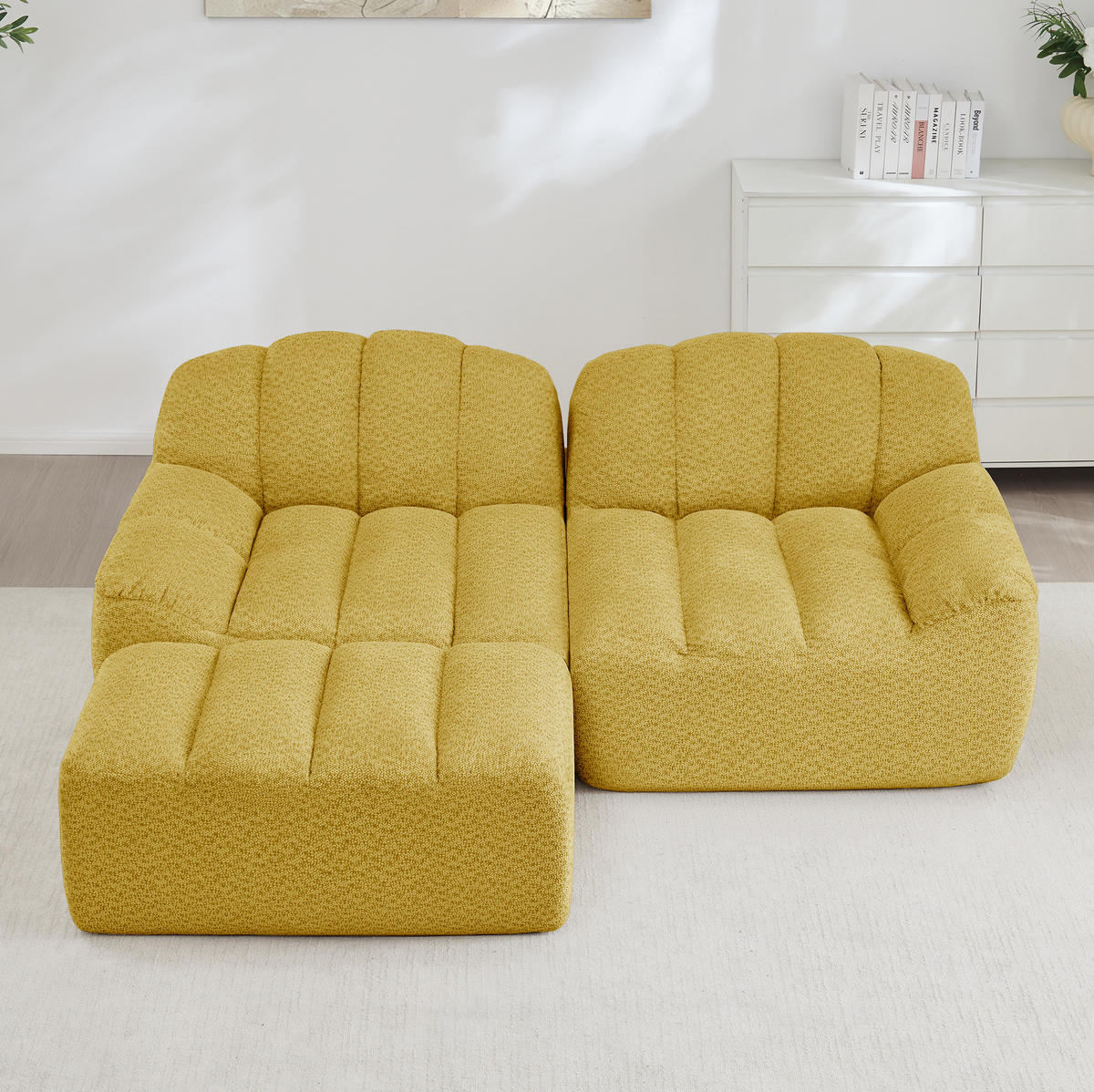 SOFA 2-Sitzer in Gelb mit Ottoman und modularer L-Form - Gelb, Textil (165/79/210cm) - Flora Grace