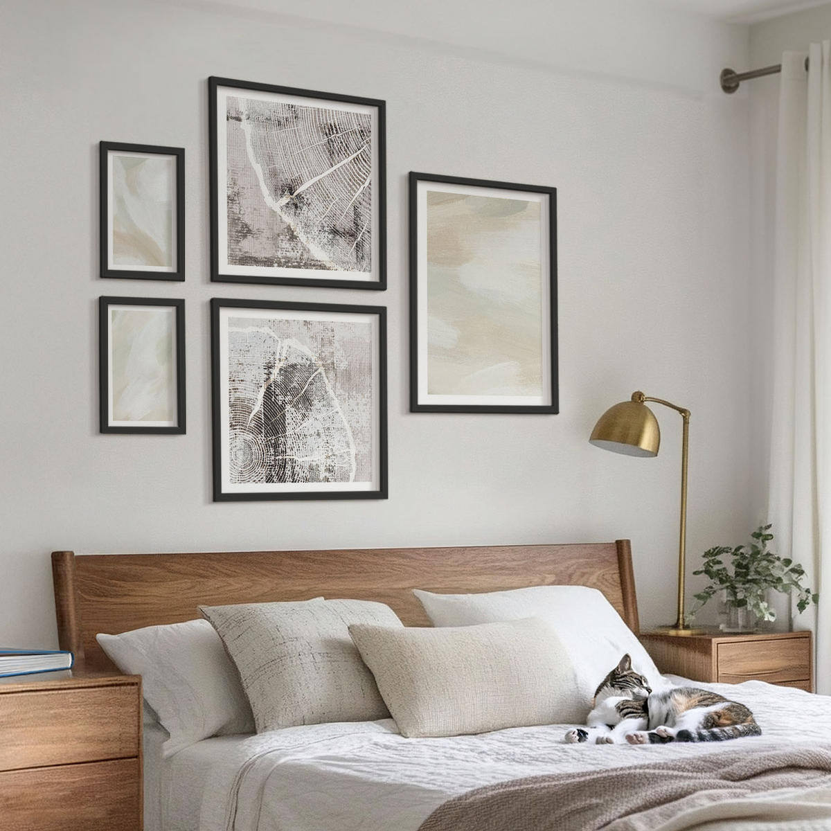 WANDBILDER 5er-Set - 50x50 cm & 20x30 cm & 40x60 cm Schwarzer Rahmen - Minimalismus der Farbstruktur - Schwarz, Kunststoff (40/60cm) - ArtPrintCave