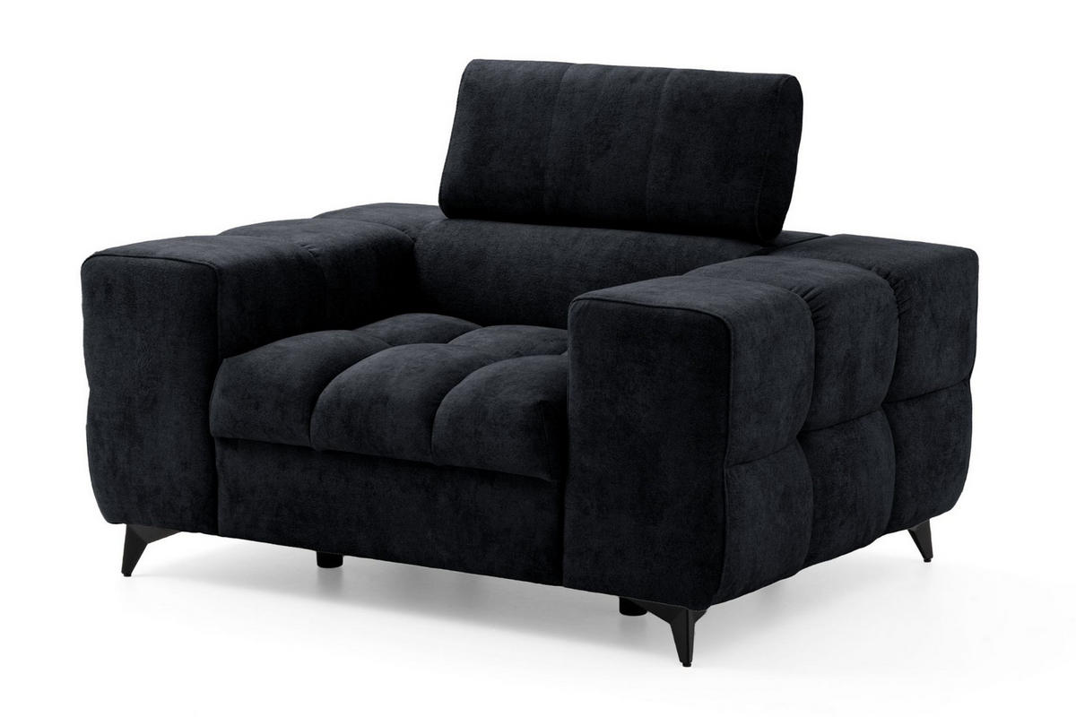 SESSEL PUDDING mit verstellbare Kopfstütze Velours Schwarz - Schwarz, Holz/Textil (140/93/100cm) - Muffo