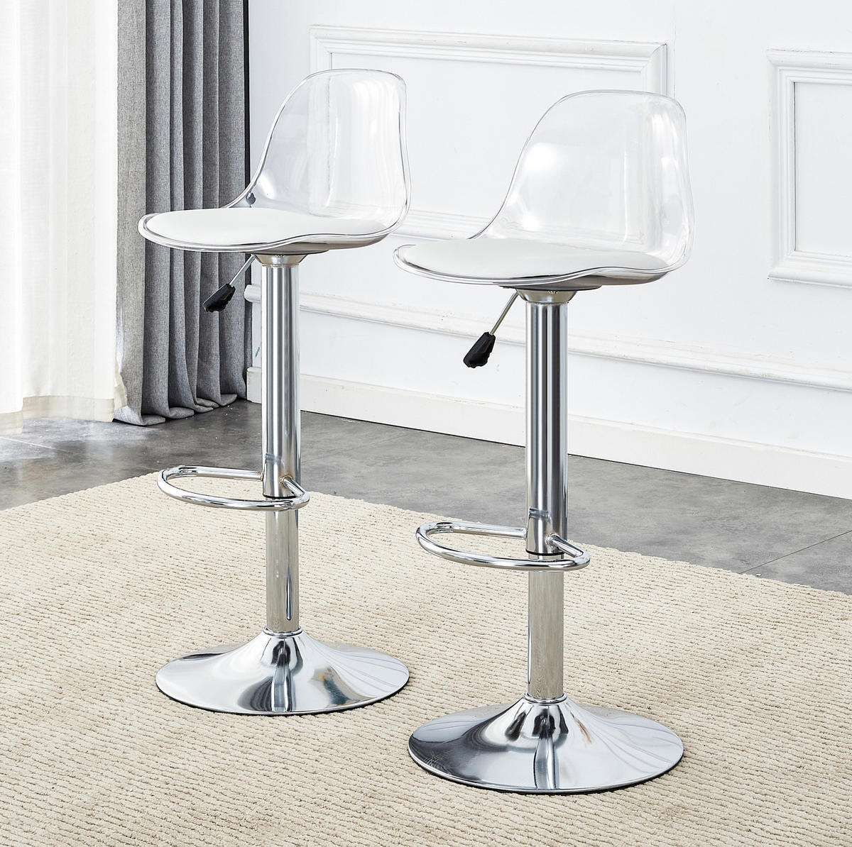 BARHOCKER 2er-Set 82–104 cm Weiß/Silberfarben mit Drehfunktion - Weiß, Metall (40.5/99/40.5cm) - MIVRAY