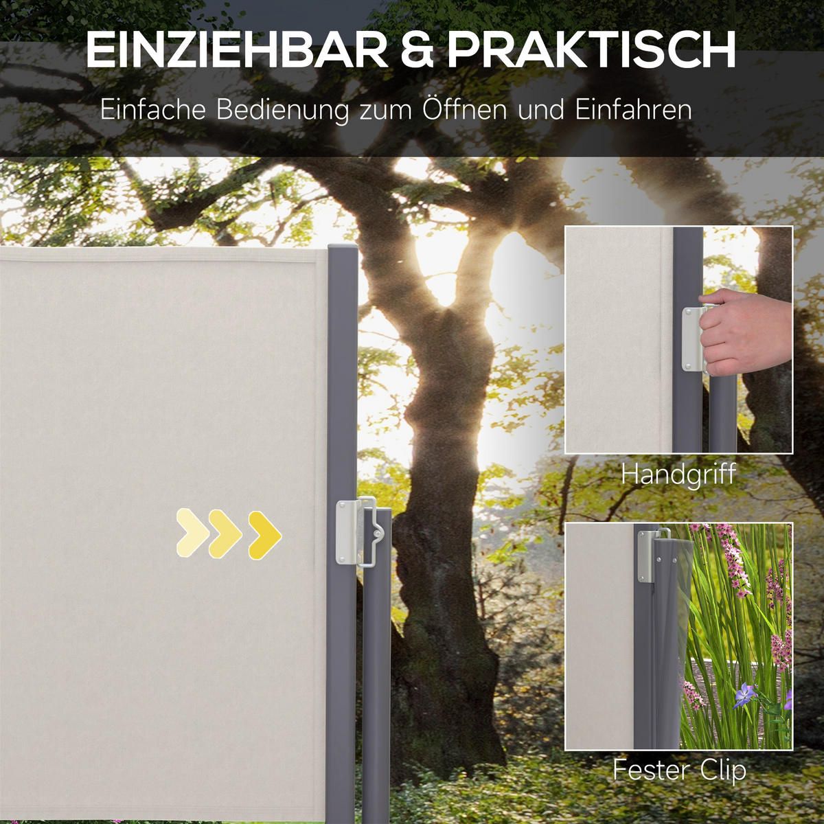 SEITENMARKISE, Hellgrau, 300L x 100H cm/300L x 140H cm, Polyesterstoff, Metall - Hellgrau, Kunststoff (3.5/100cm) - Outsunny