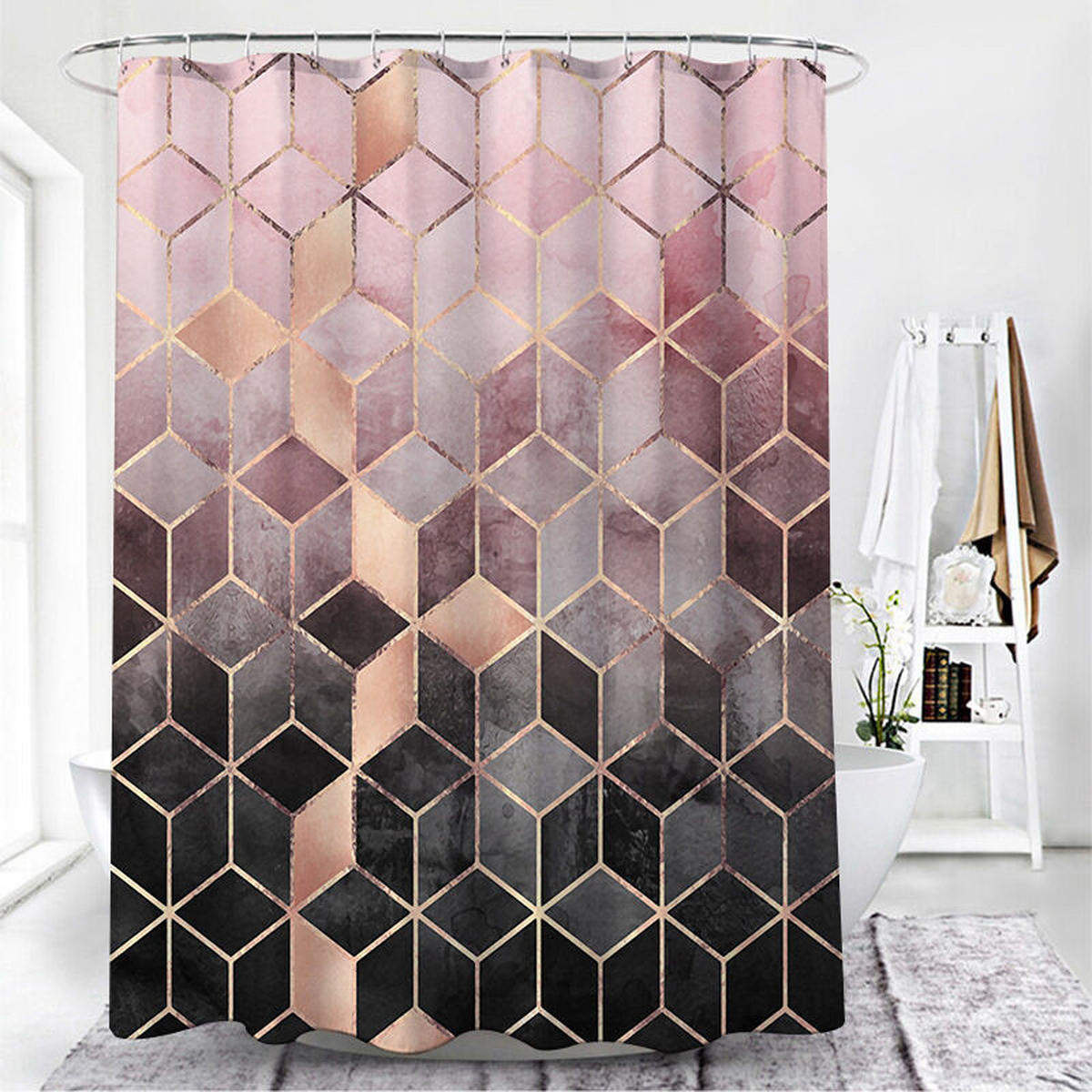 DUSCHVORHANG Polyester 100 x 180 cm schimmelresistent mit Haken Badezimmer - Multicolor, Textil (100/180cm) - MCBOSON