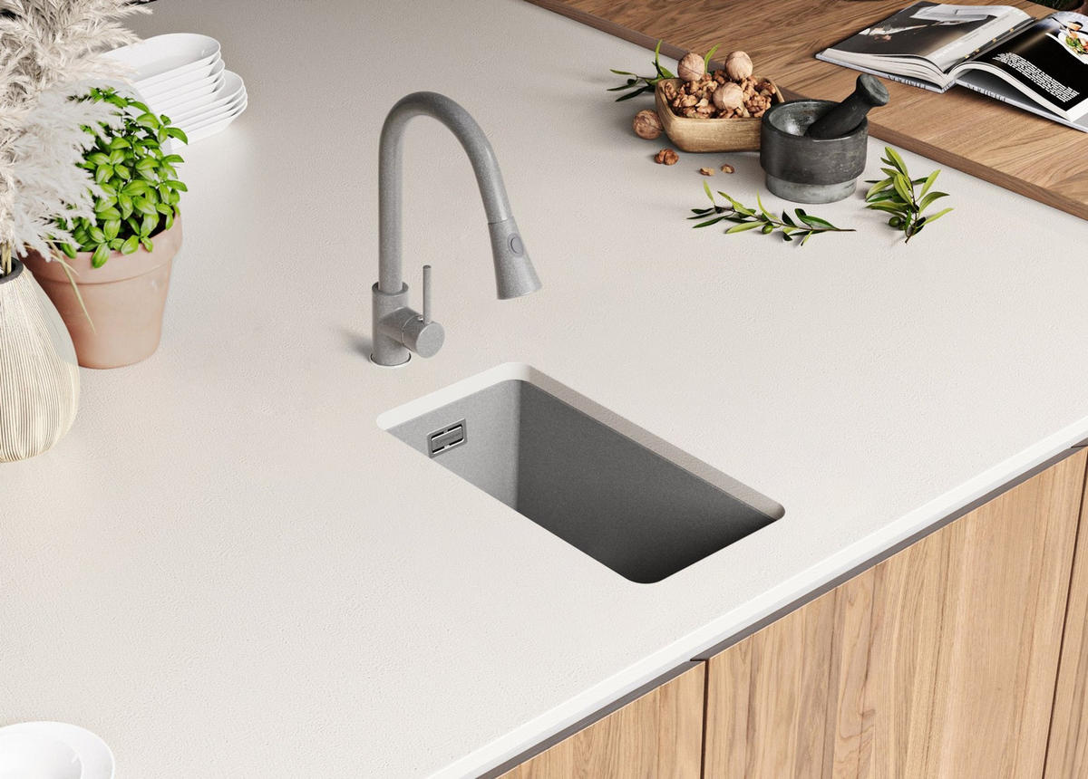 UNTERBAUSPÜLE GRANIT London, 2-er set Grau 26/47 cm 1 Becken + Ablauf-Set ab 30er Unterschrank - Chromfarben/Grau, Kunststoff (26/20/47cm) - Primagran