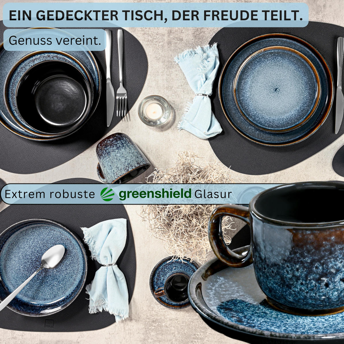 ESPRESSOTASSEN SET OSAKA - 12 teilig aus Steinugt - Blau, Stein (0.08L) - Sänger