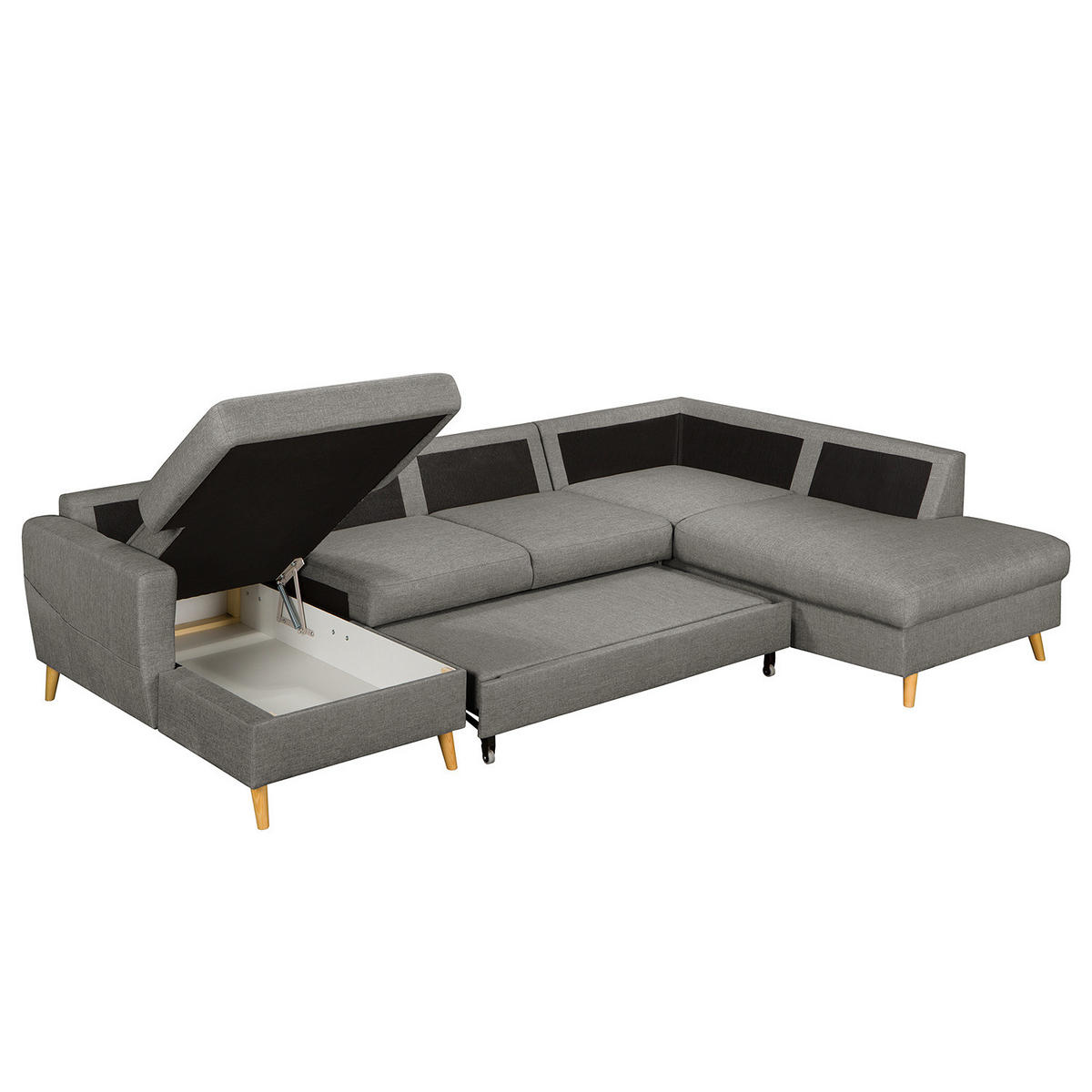 WOHNLANDSCHAFT mit Longchair - Grau, Textil (290/90/200cm) - home24