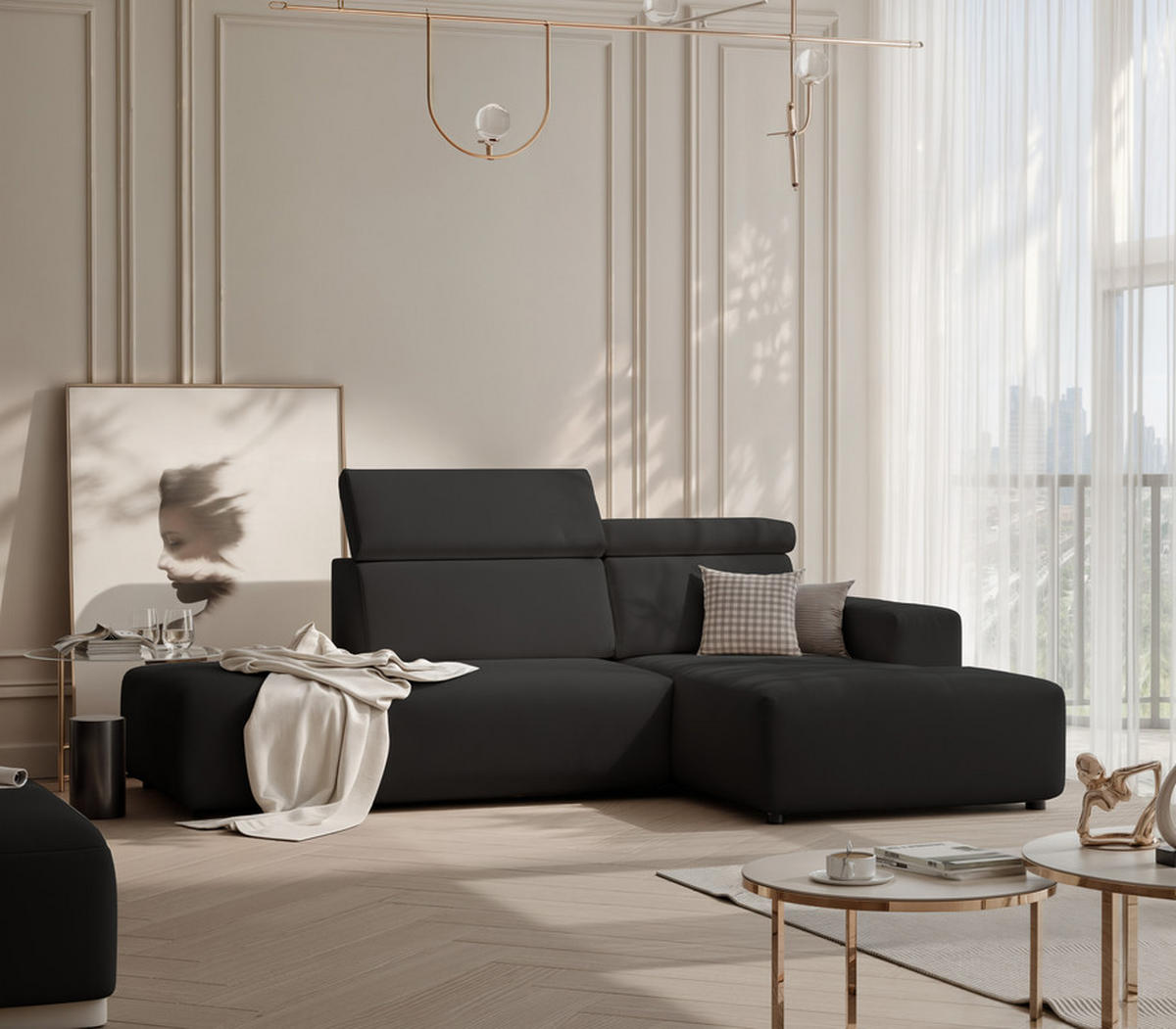 ECKSOFA RICO Rechts, Stoff Anthrazit - Anthrazit, Textil (260/186cm) - Idohome