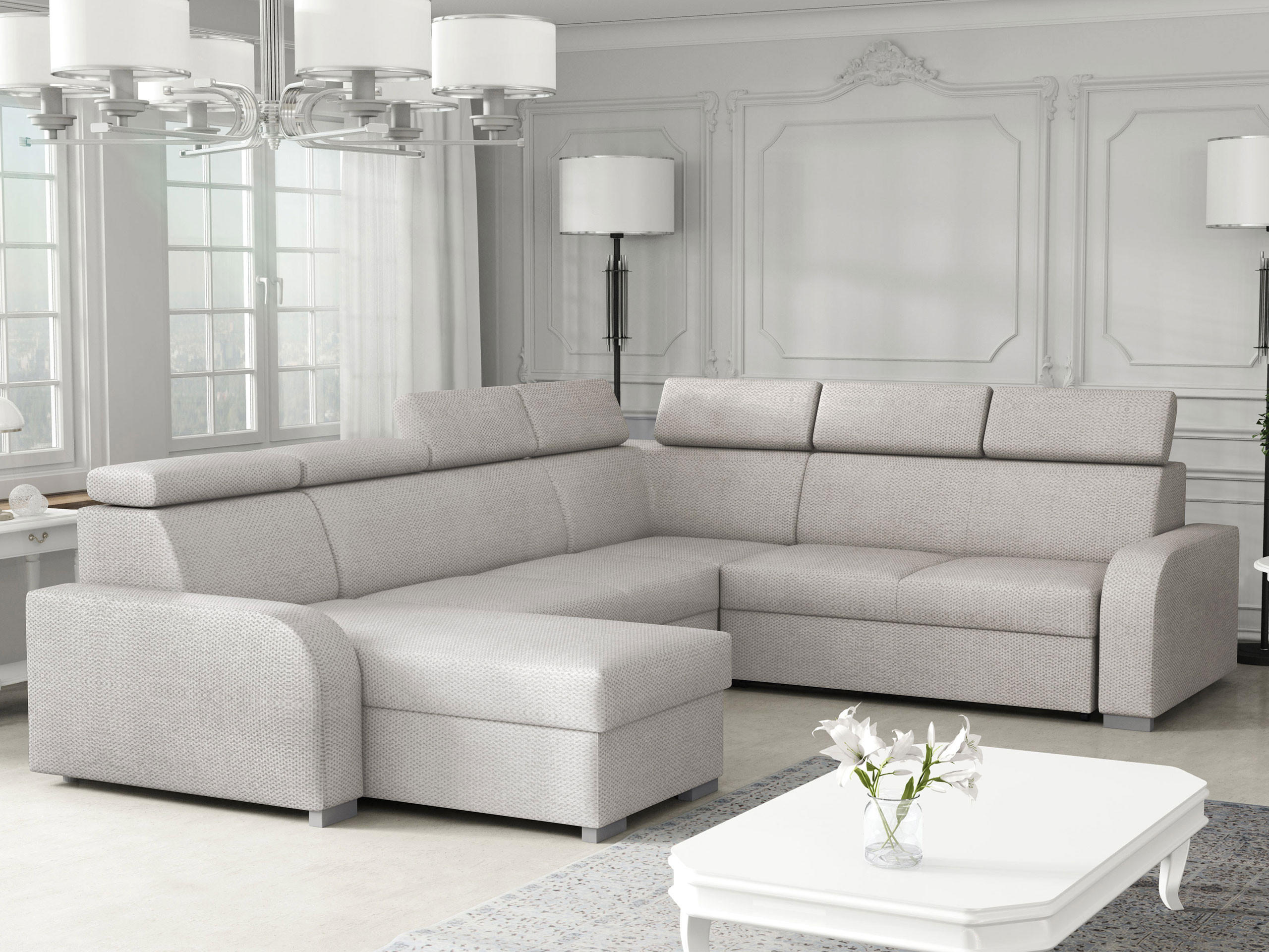 WOHNLANDSCHAFT Oslo 2rR2pLC - Silberfarben/Hellgrau, Holz/Kunststoff (315/85/250cm) - MIRJAN24
