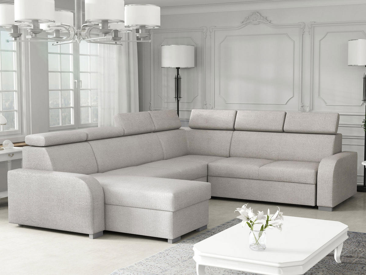WOHNLANDSCHAFT Oslo 2rR2pLC - Silberfarben/Hellgrau, Holz/Kunststoff (315/85/250cm) - MIRJAN24